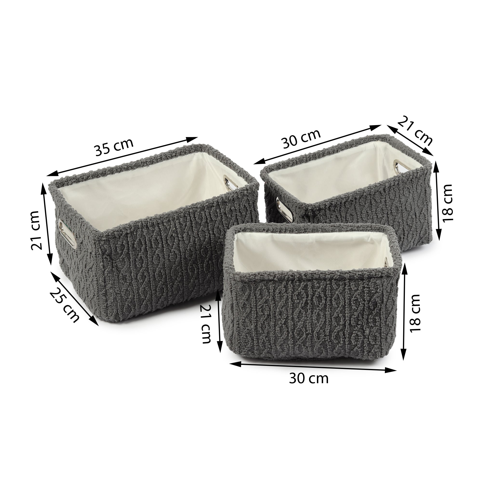 Warm Whirl Ash Grey fabric Storage Basket set of 3