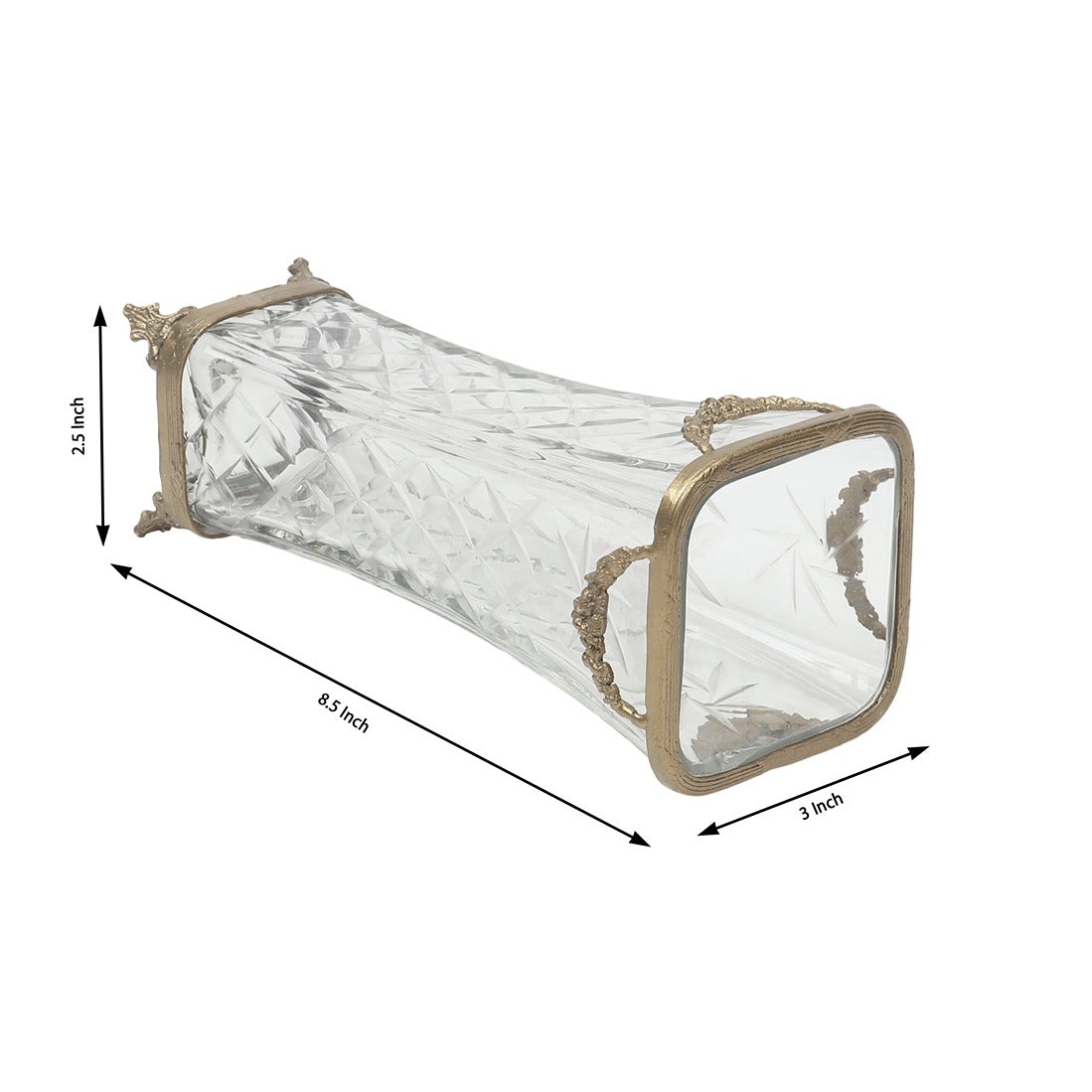 Diamond Blossom Glass Vase with antique brass rings