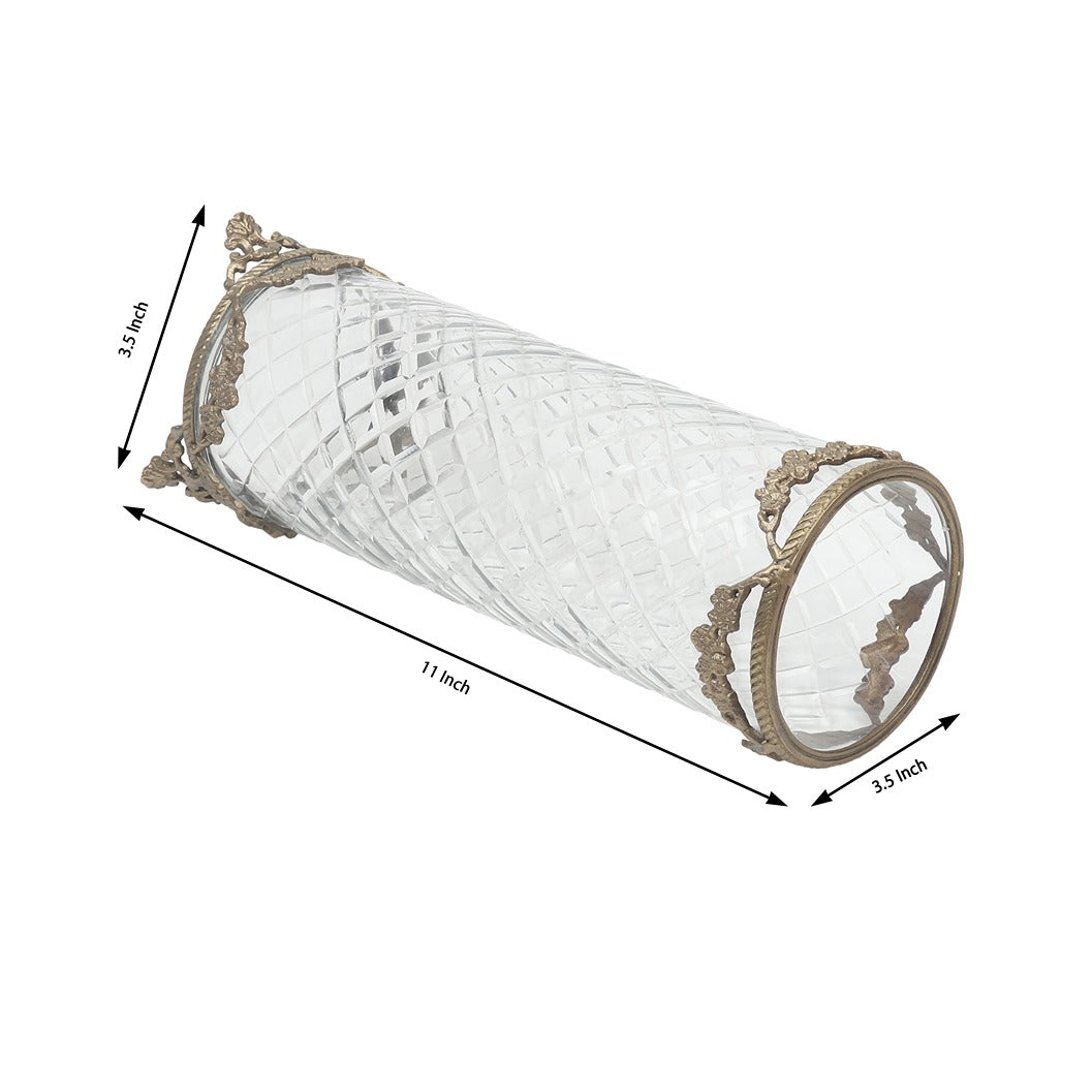 Botanic Antique Brass Trim Glass Vase Gold