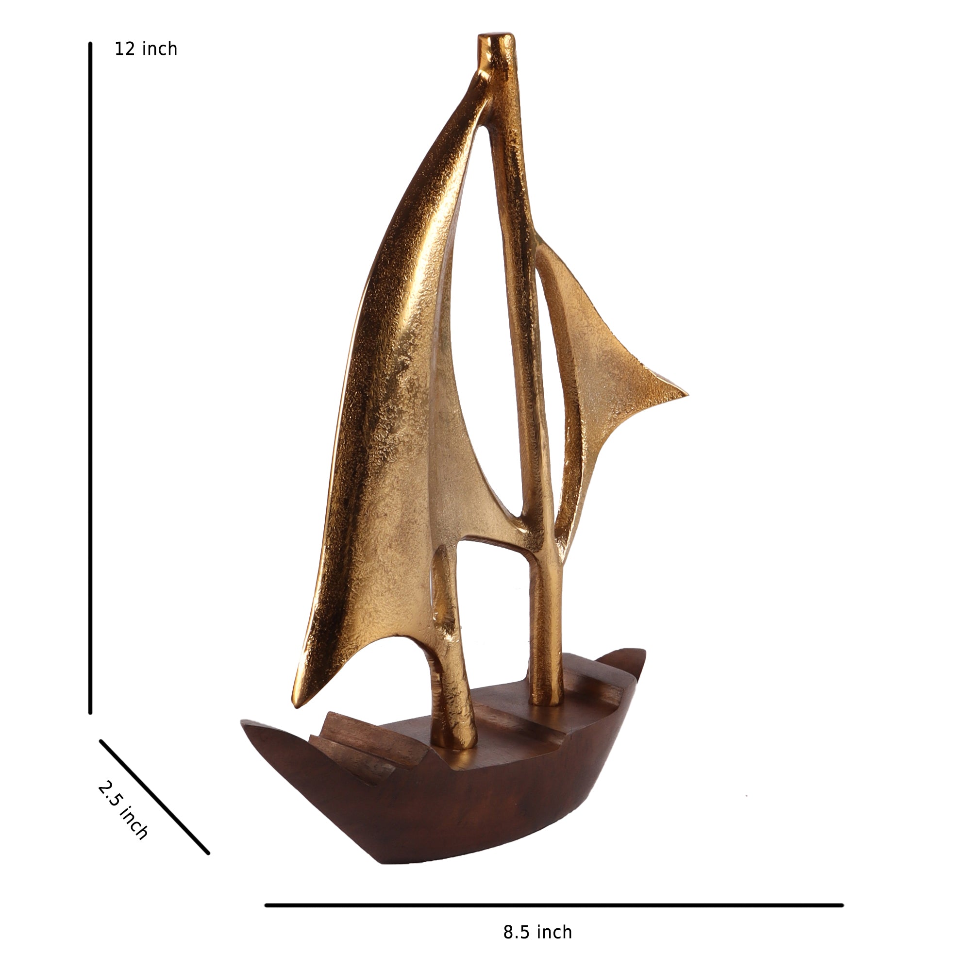 Nautical Sailing Boat- Raw Matt Gold Aluminum and Wood