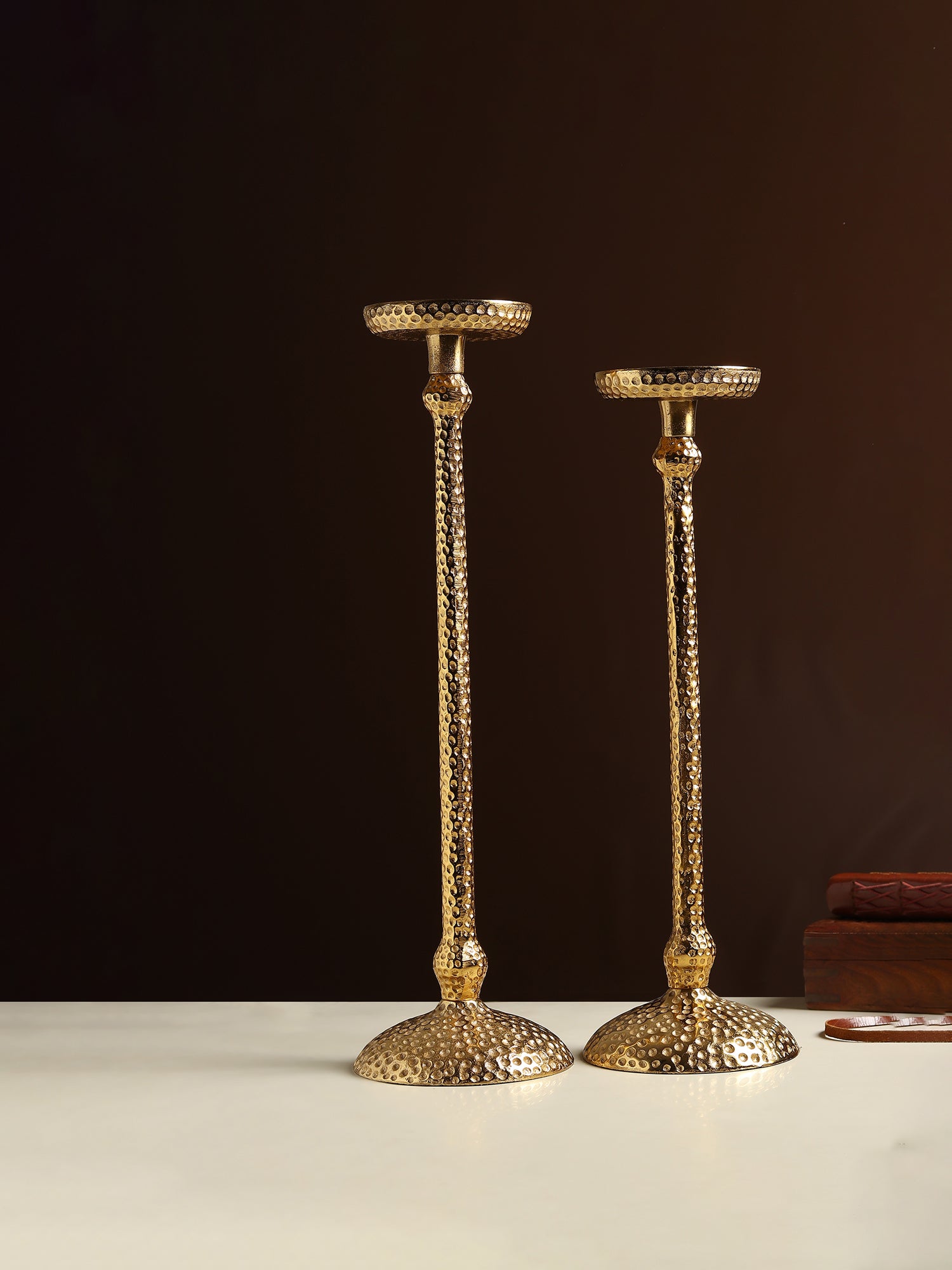 Harrington Gold Pillar candle holders - set of 2