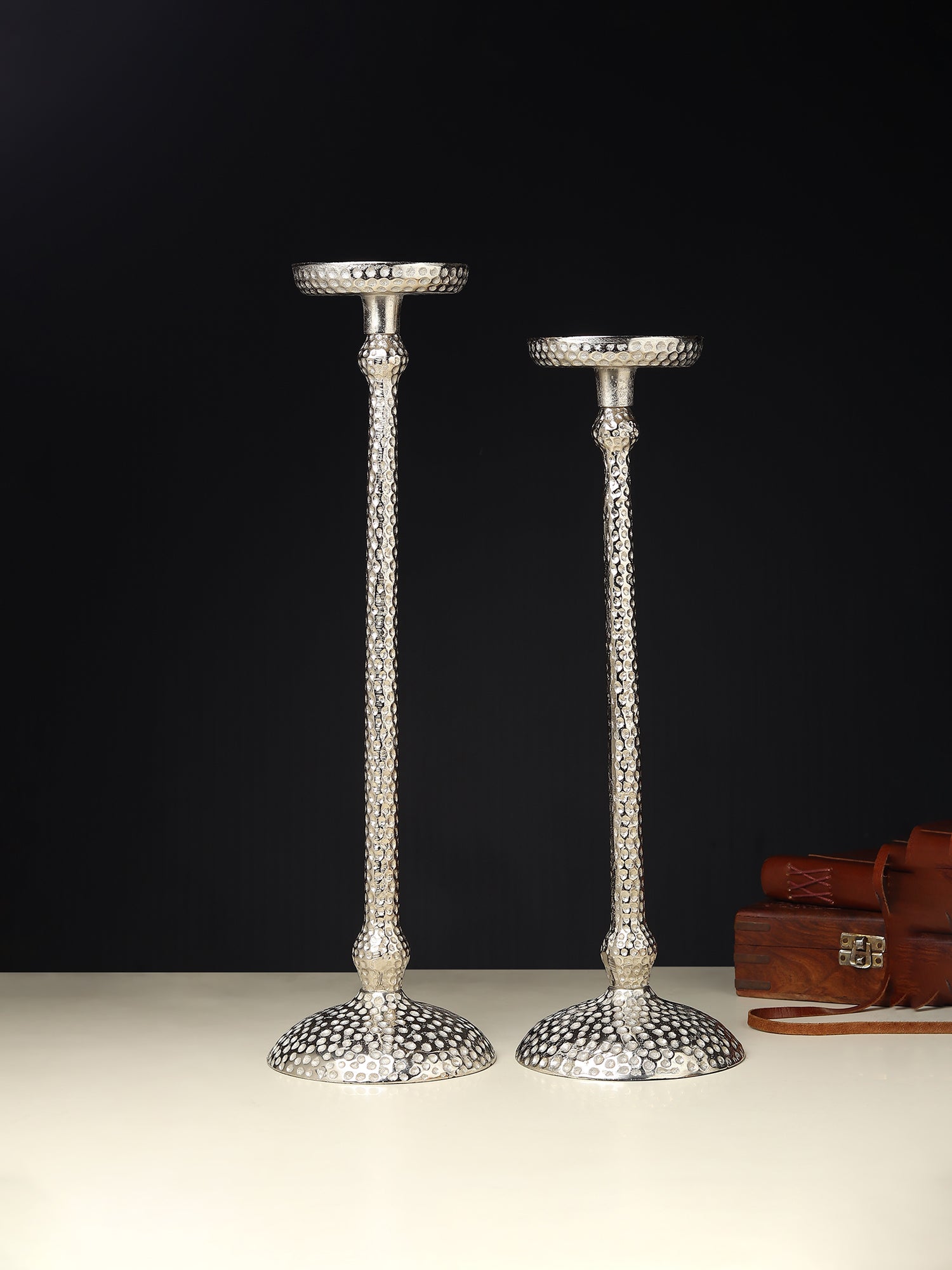 Harrington Silver Pillar candle holders - set of 2