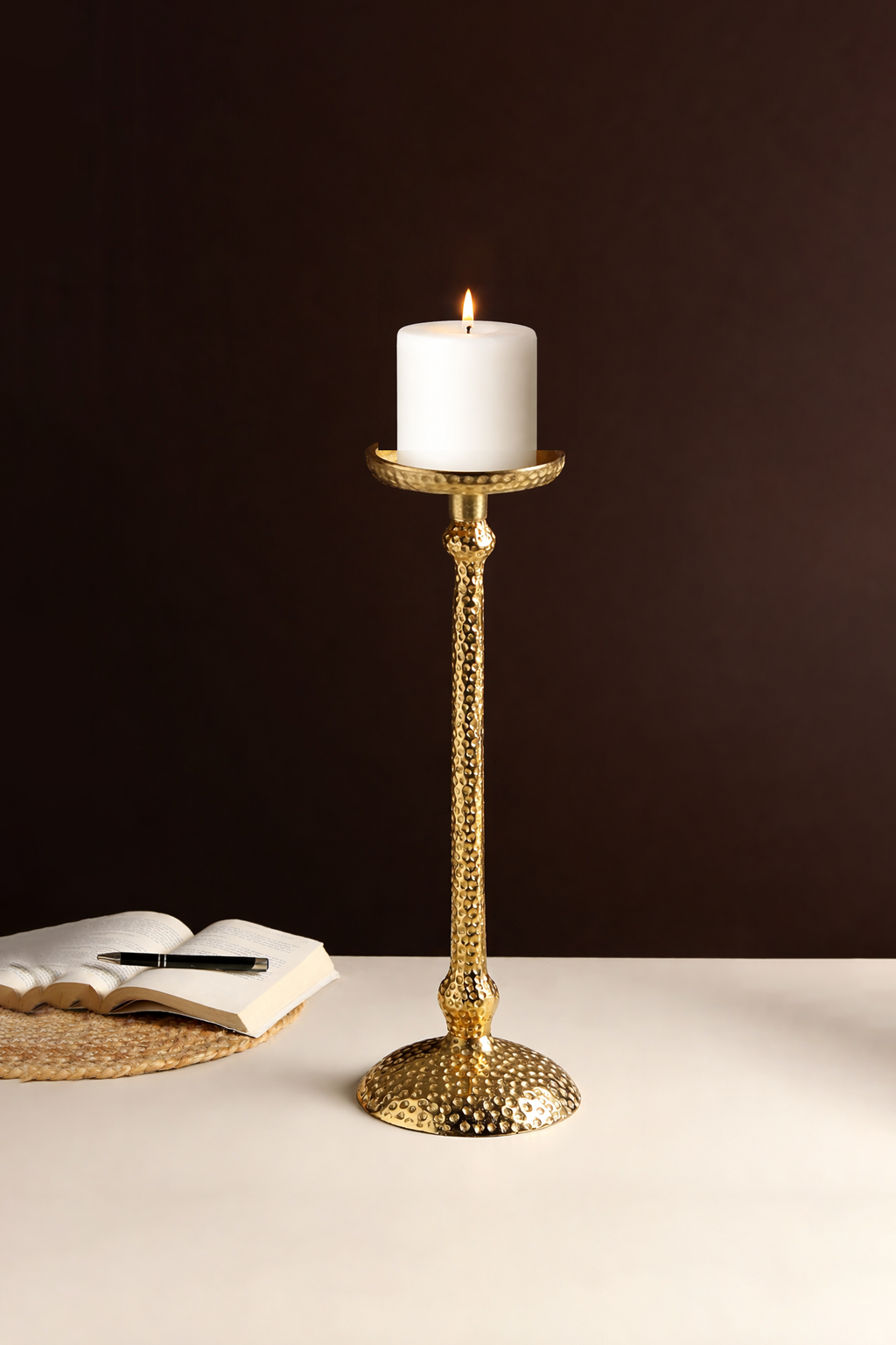 Harrington small gold Pillar candle holder