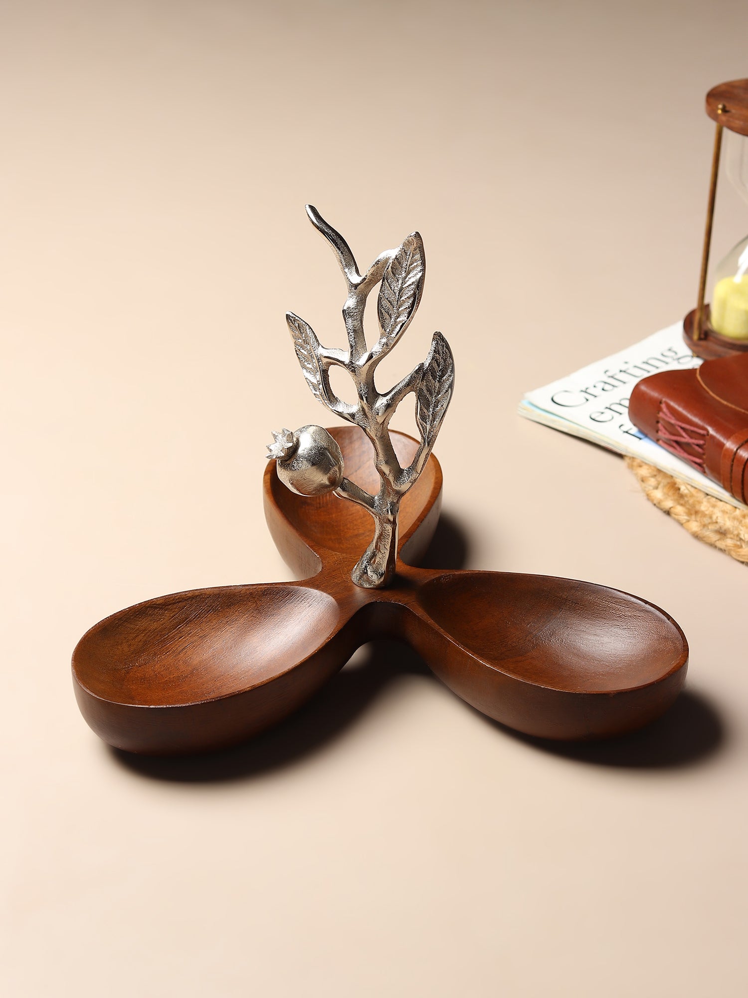 Pomegranate triple bowl Platter Silver