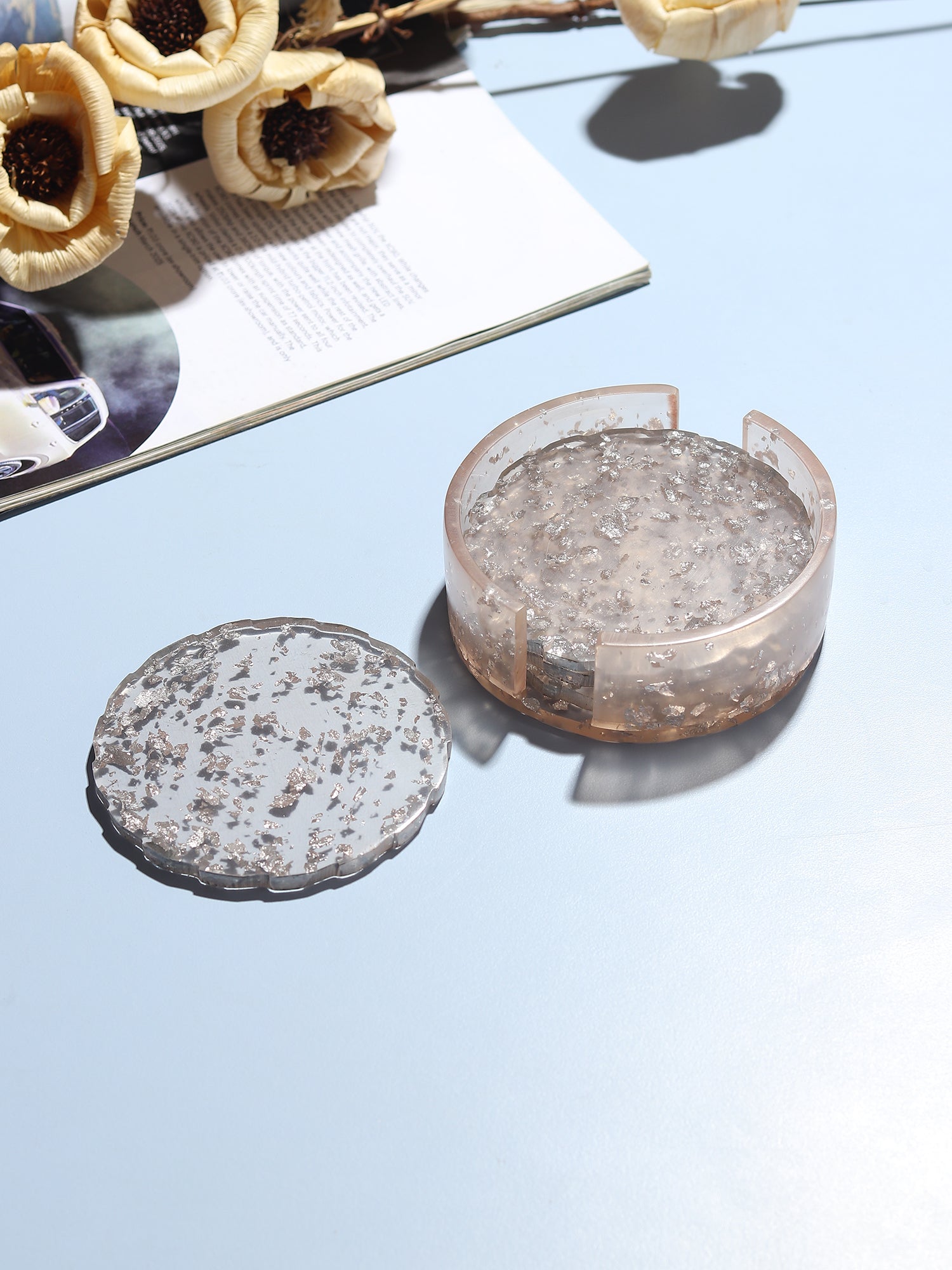 Silver Petal Coaster Set