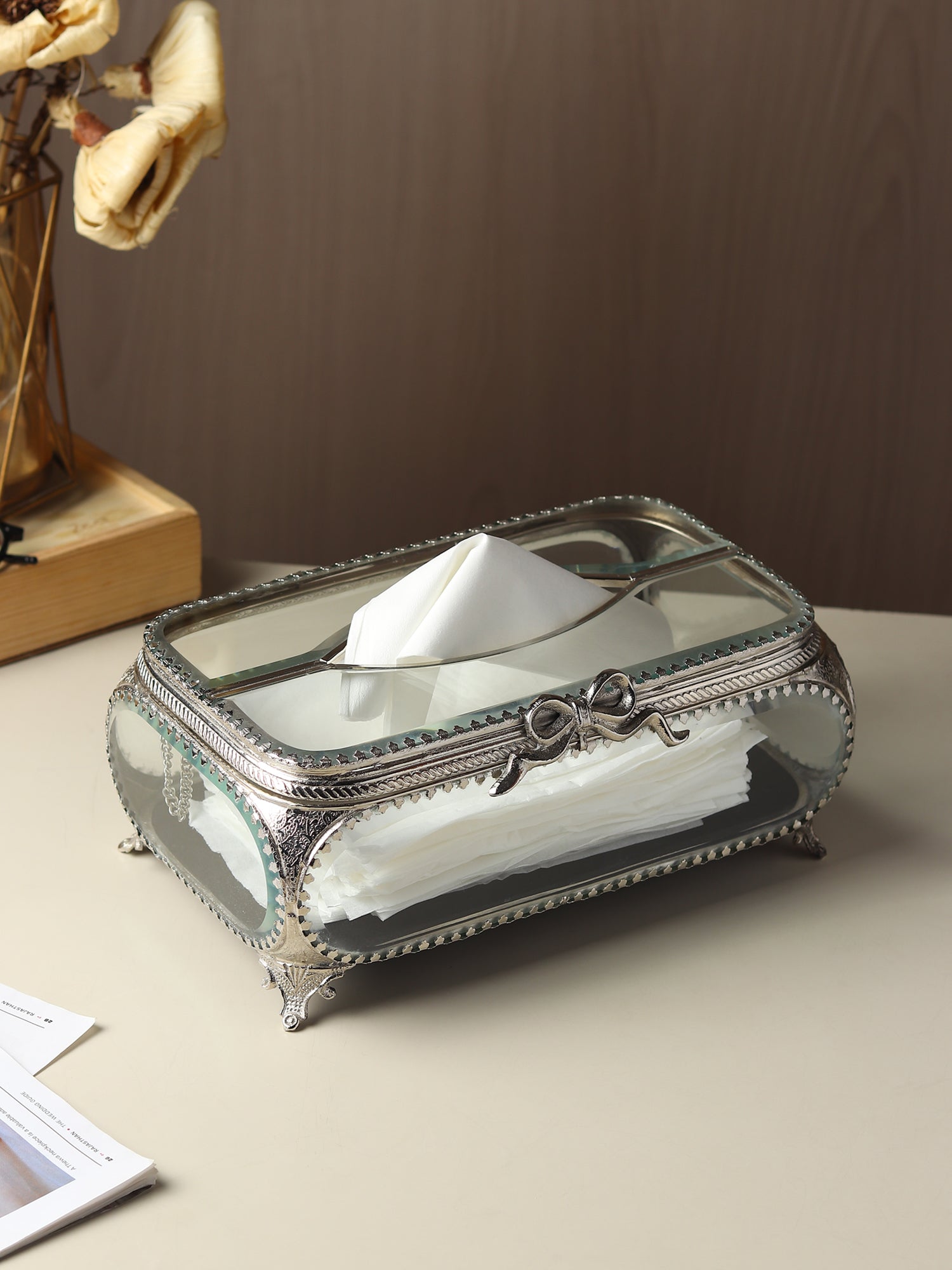 Evoria Brass Glass Tissue Holder