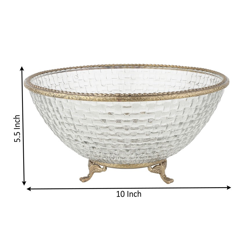 Ribbed Glass Antique Brass Bowl