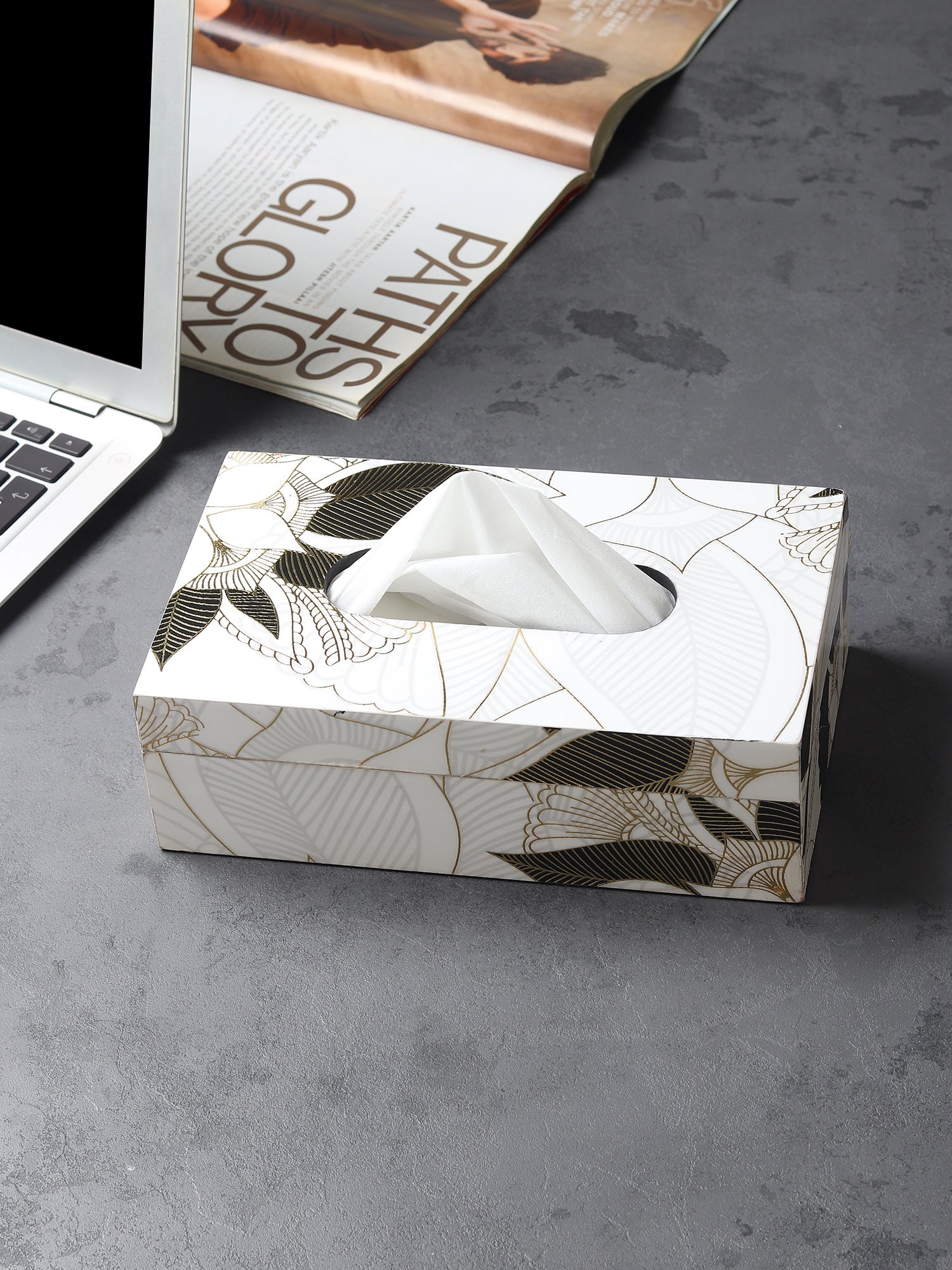 Ivory Noir Bloom Tissue Box Holder