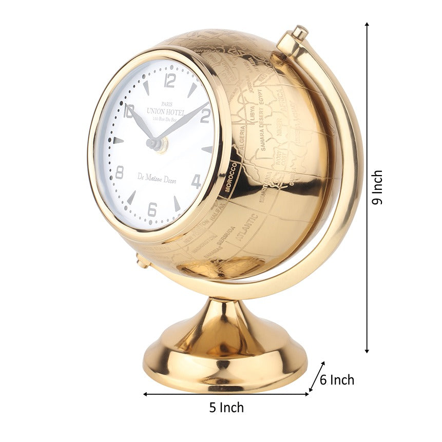 The Etched World Table Clock in gold