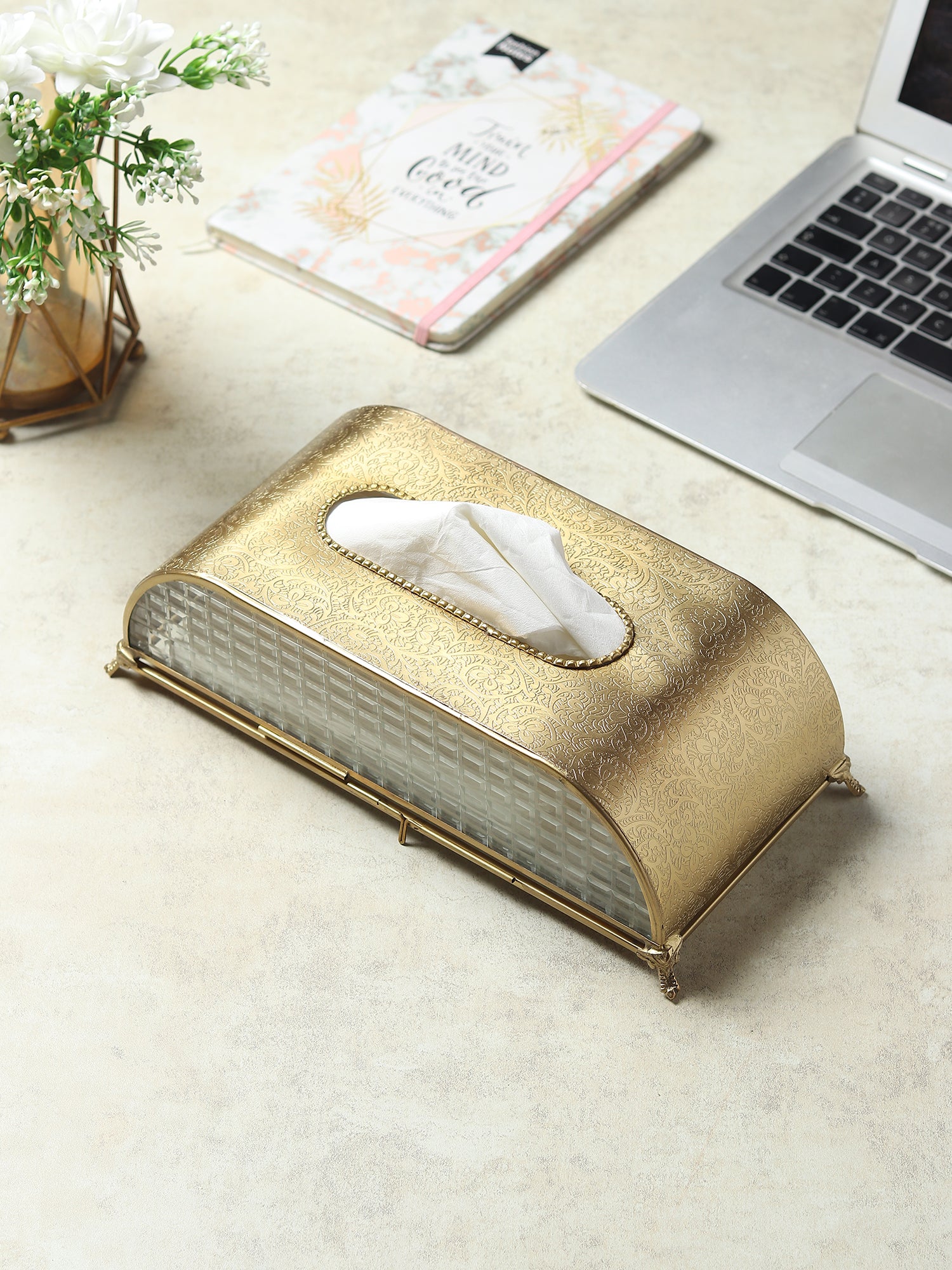 Sleek Slant Square Crystal Tissue Holder Gold