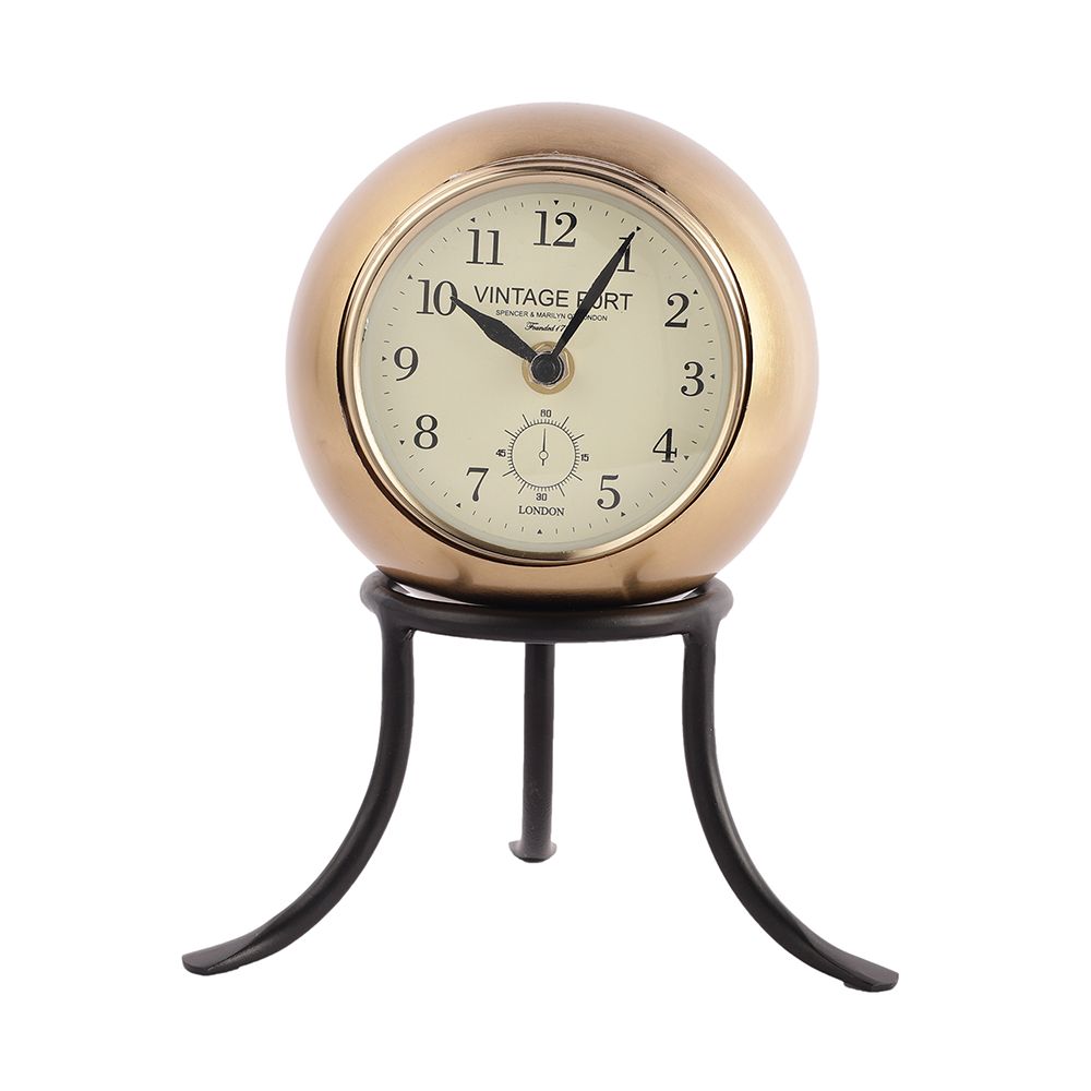 Seated Sphere Table Clock in Gold & Black Colour