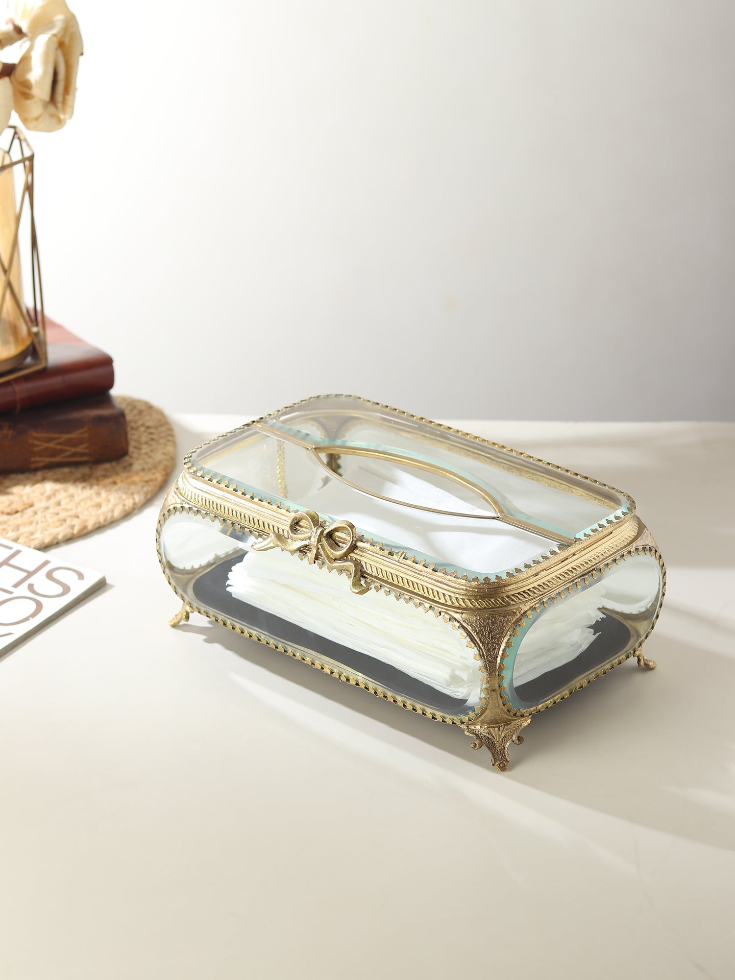 Evoria Brass Glass Tissue Holder