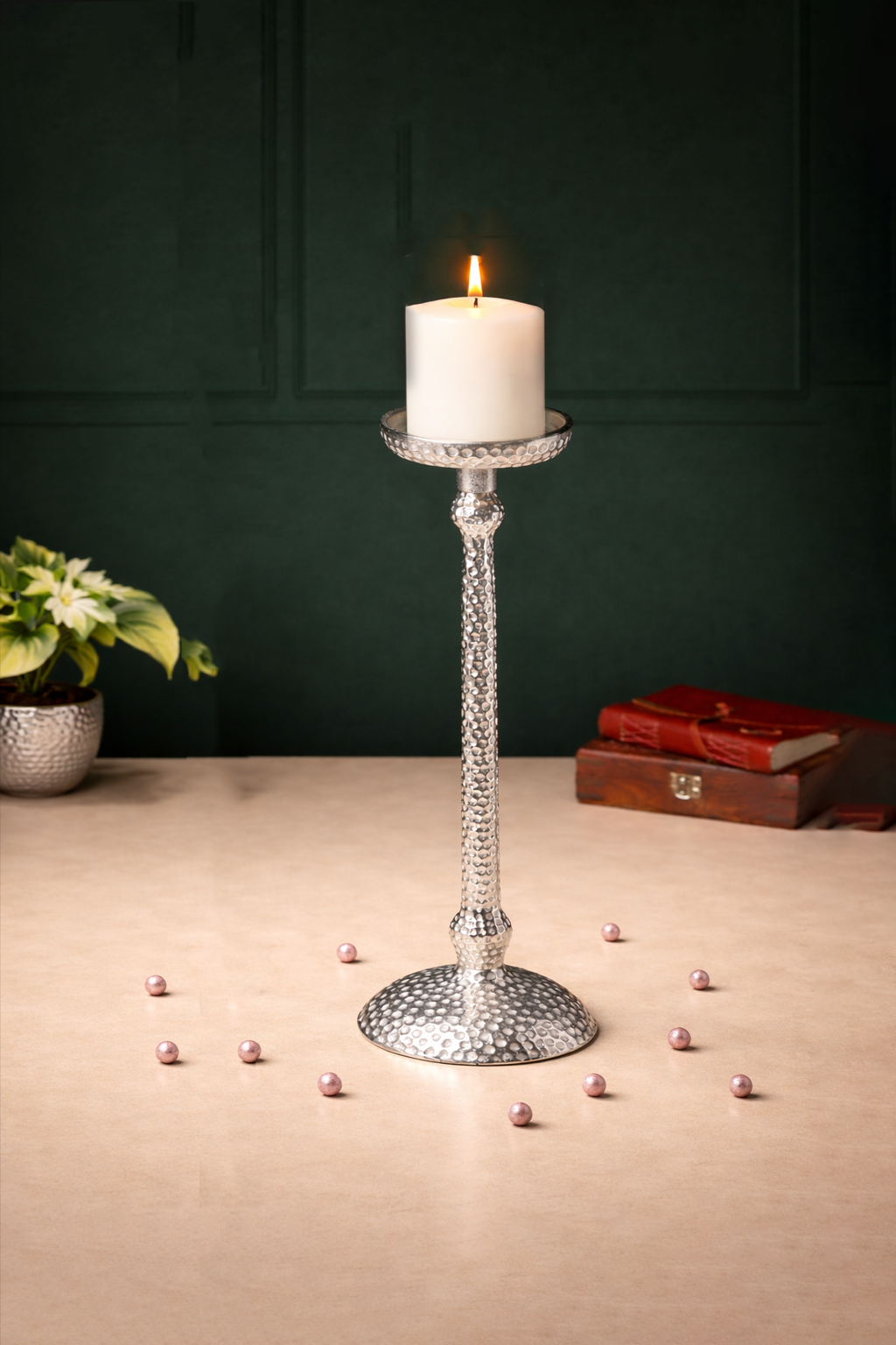 Harrington small silver Pillar candle holder