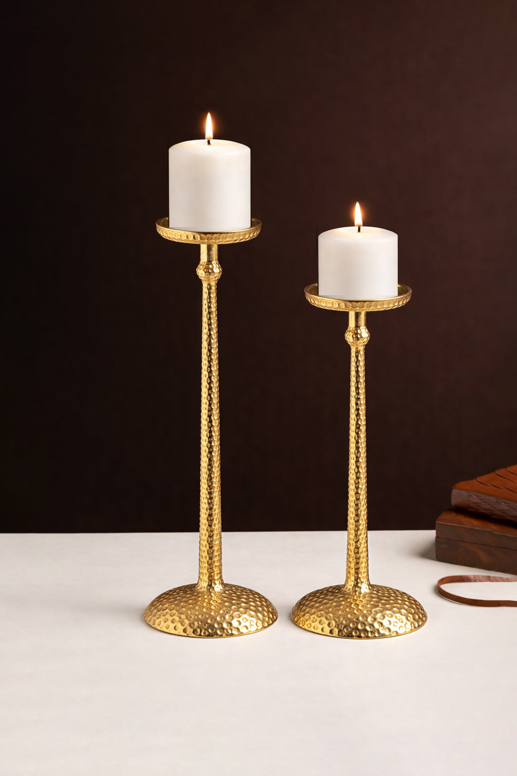 Harrington Gold Pillar candle holders - set of 2