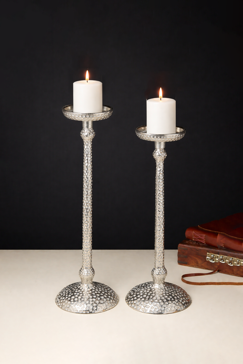 Harrington Silver Pillar candle holders - set of 2