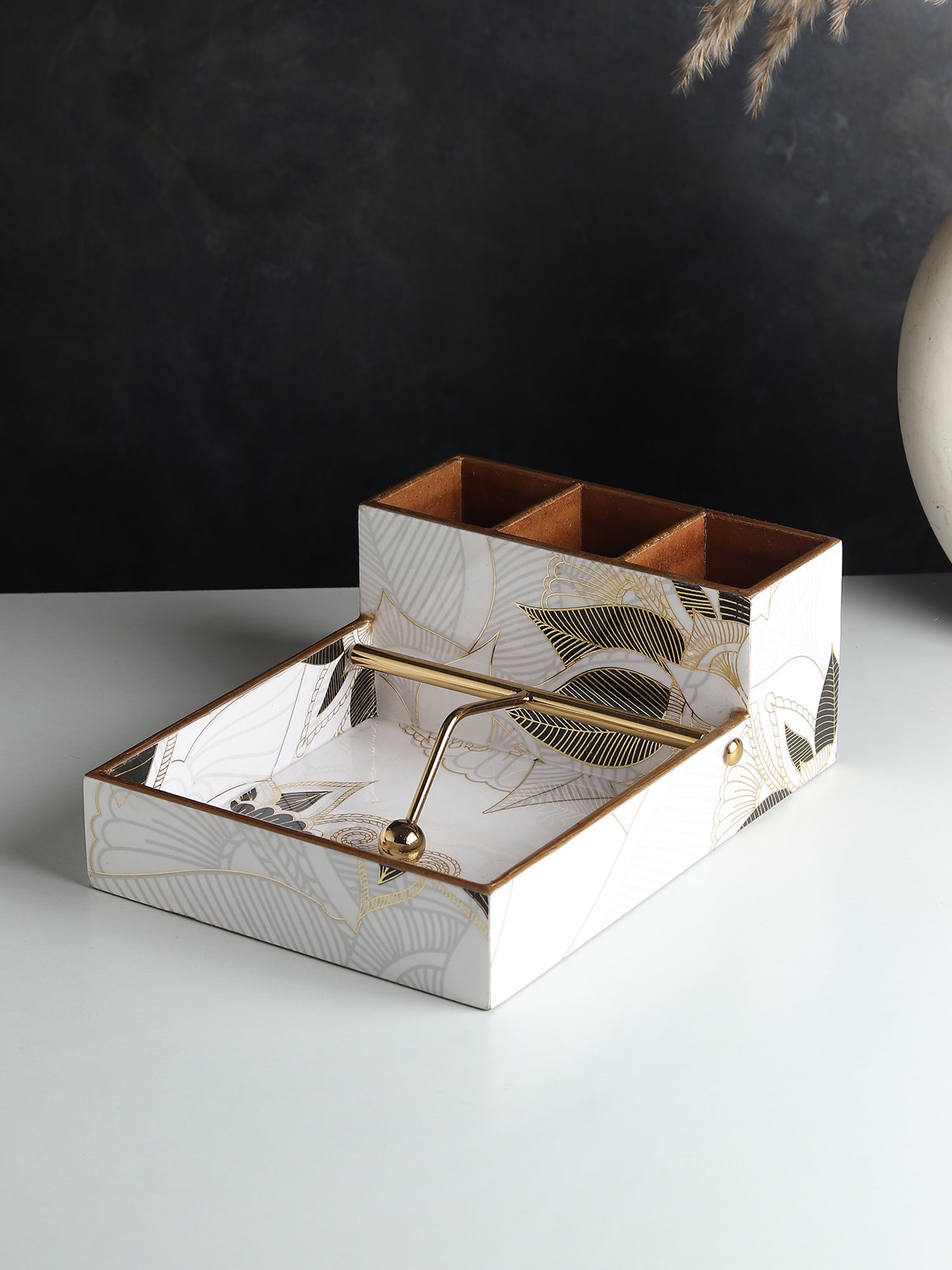 Ivory Noir Bloom Cutlery and Tissue Holder