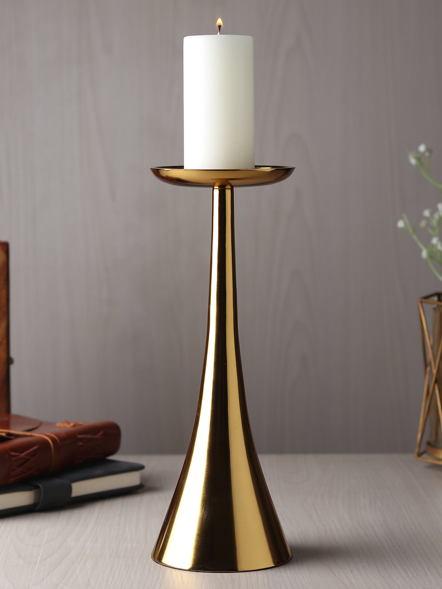 Aureus Tall Silver Pillar Candle Stand