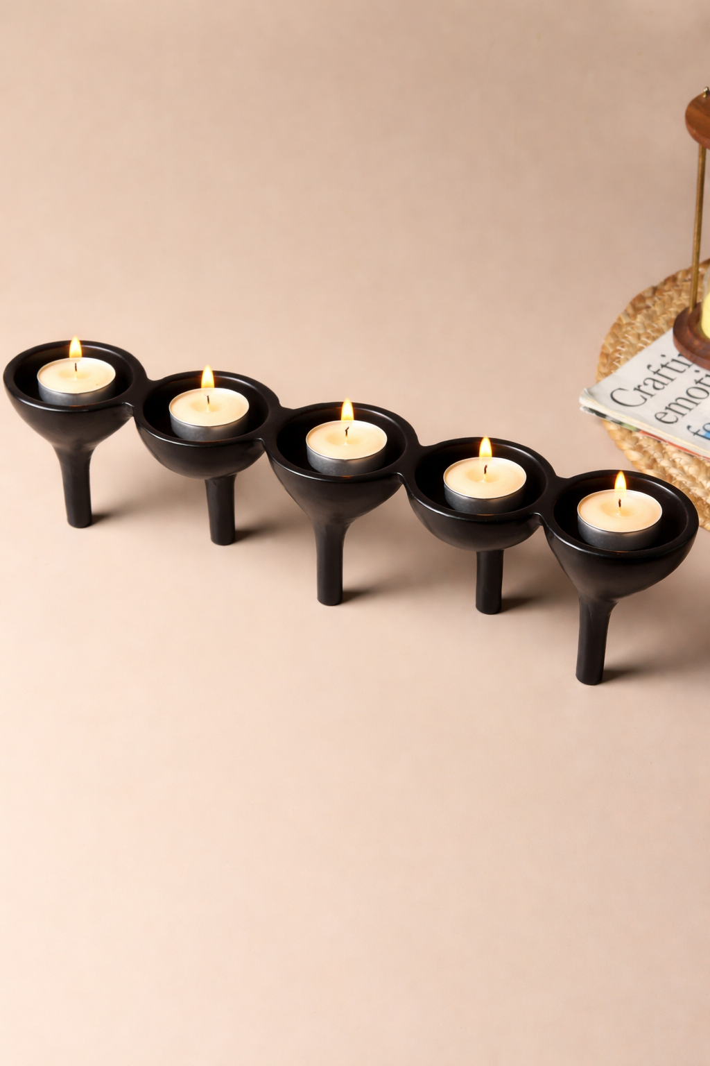 Rivera Candle & T-Light holder in Black medium Size