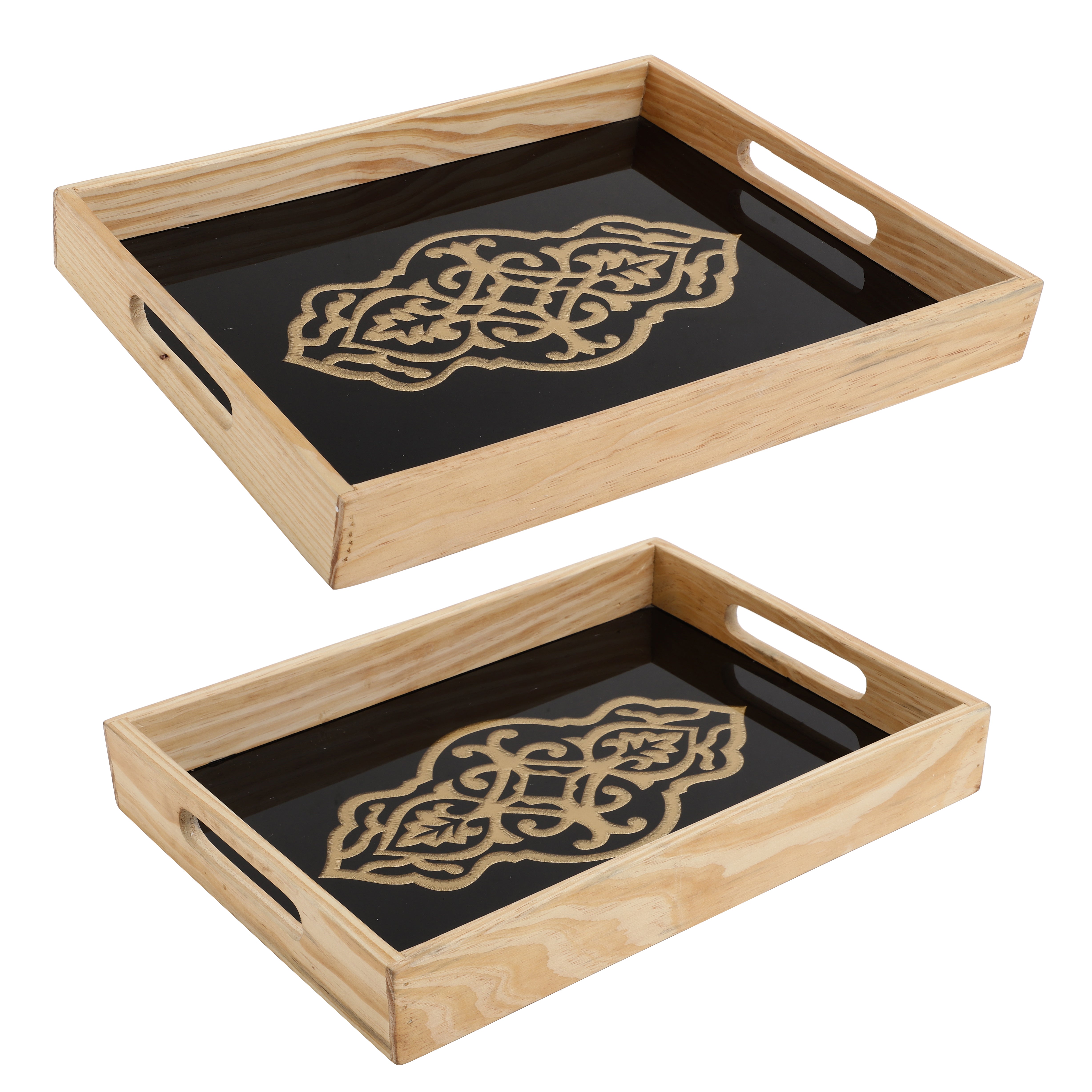 Zamora Embossed Glass Tray Set of 2