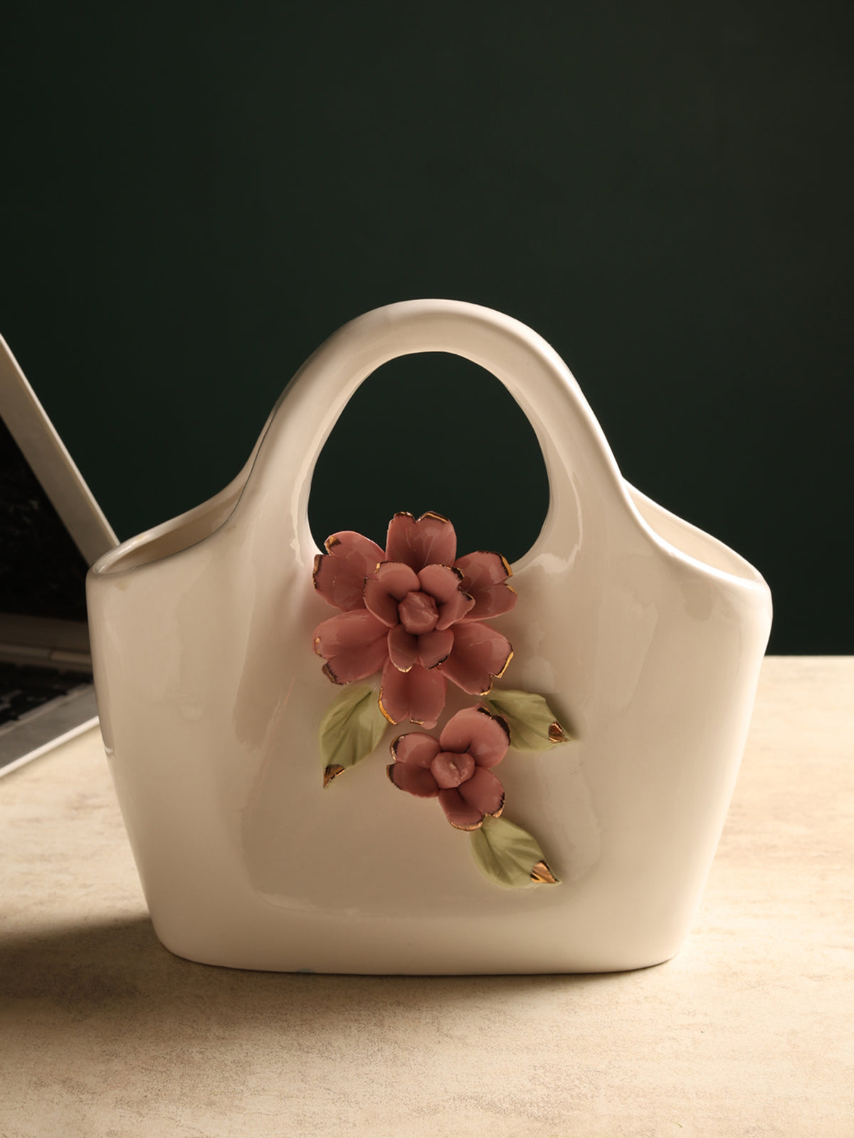 Handbag Fleur Porcelain Vase White