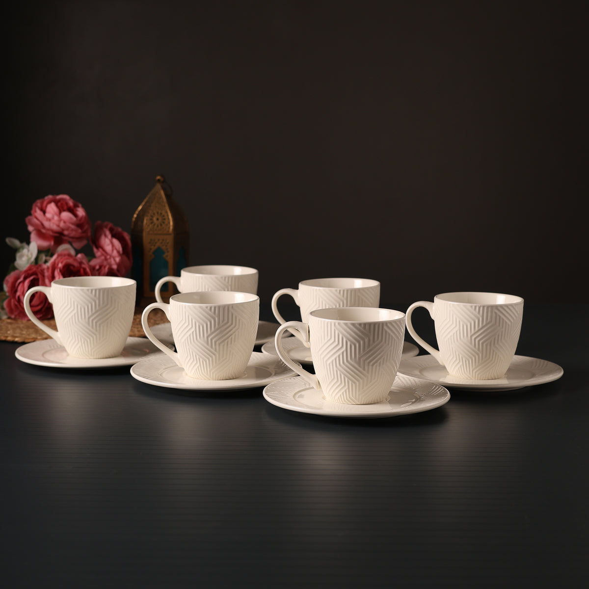 Chevron Cup & Saucer Set of 6