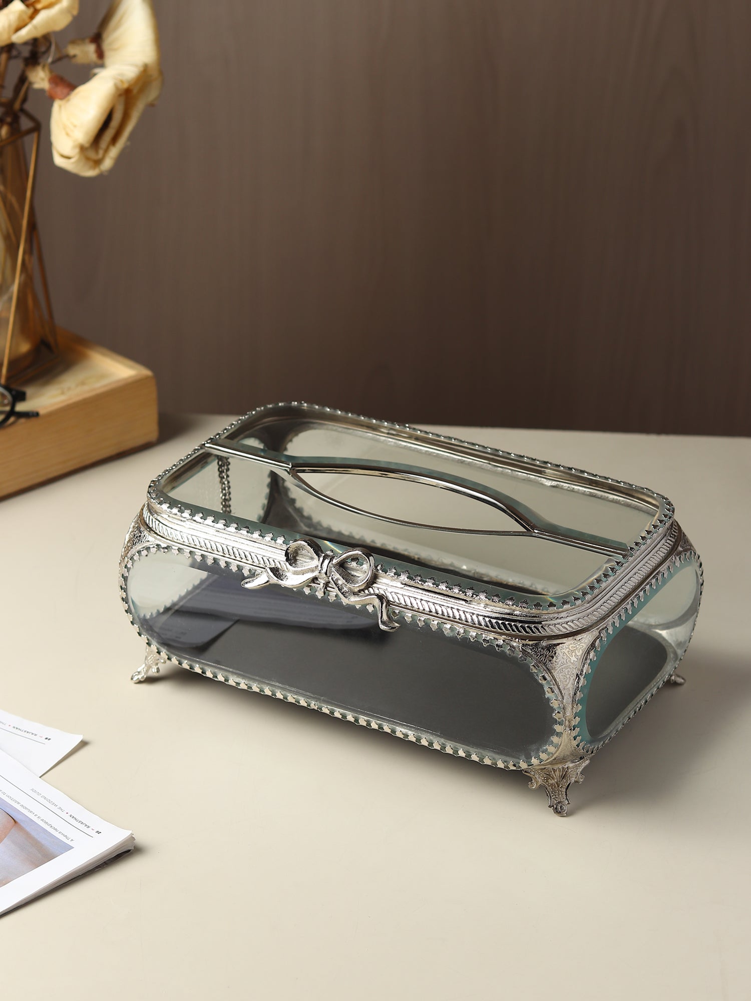 Evoria Brass Glass Tissue Holder