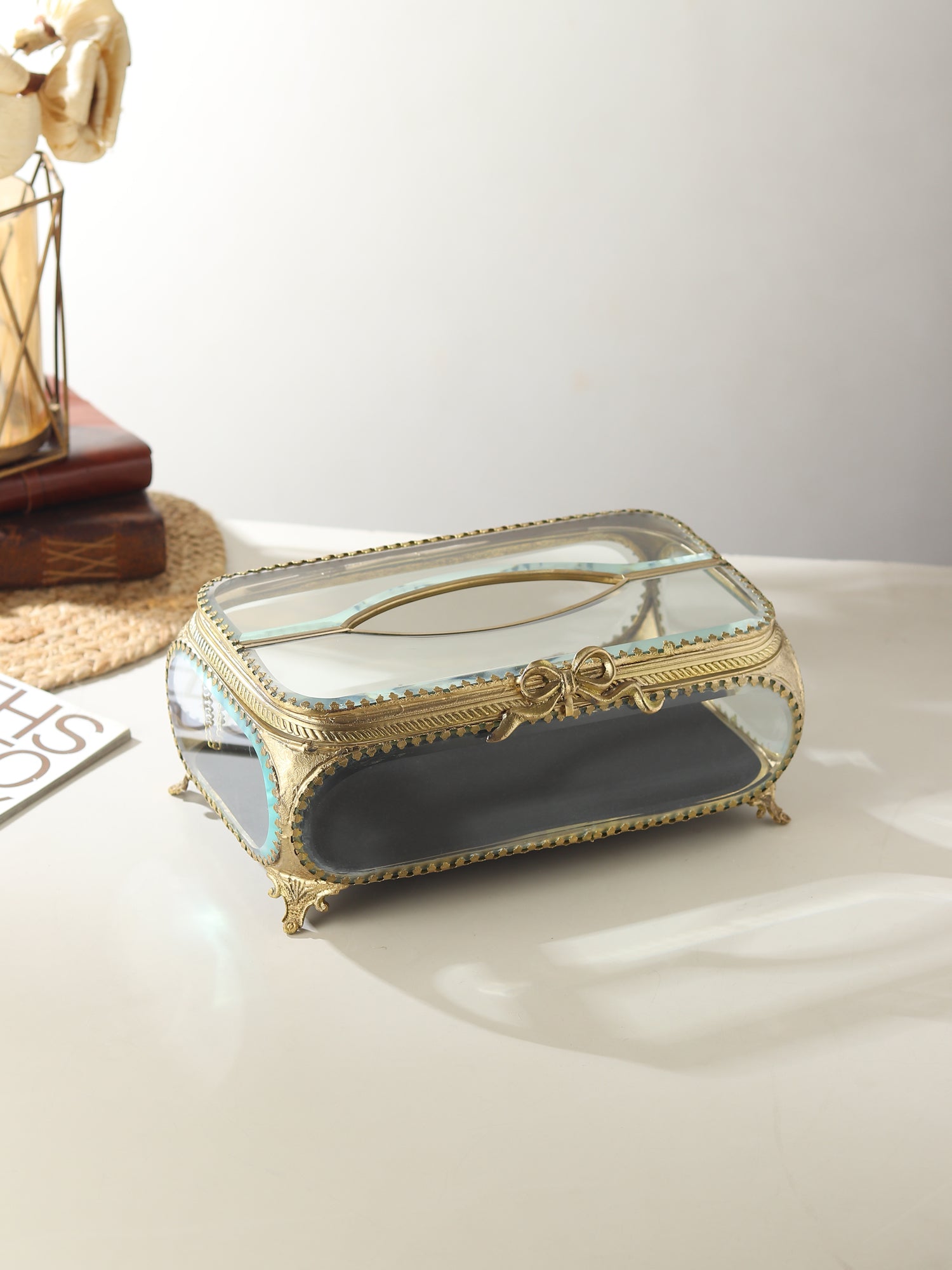 Evoria Brass Glass Tissue Holder