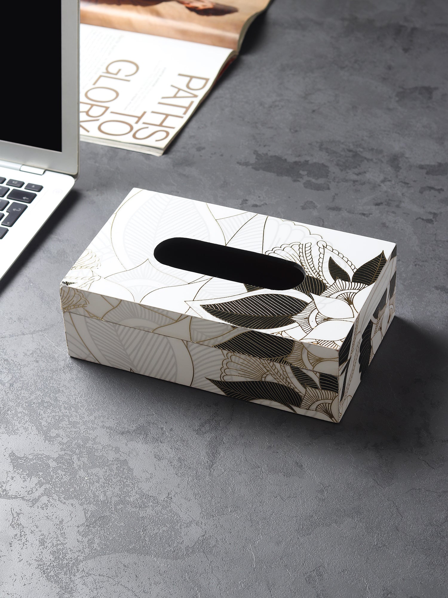 Ivory Noir Bloom Tissue Box Holder