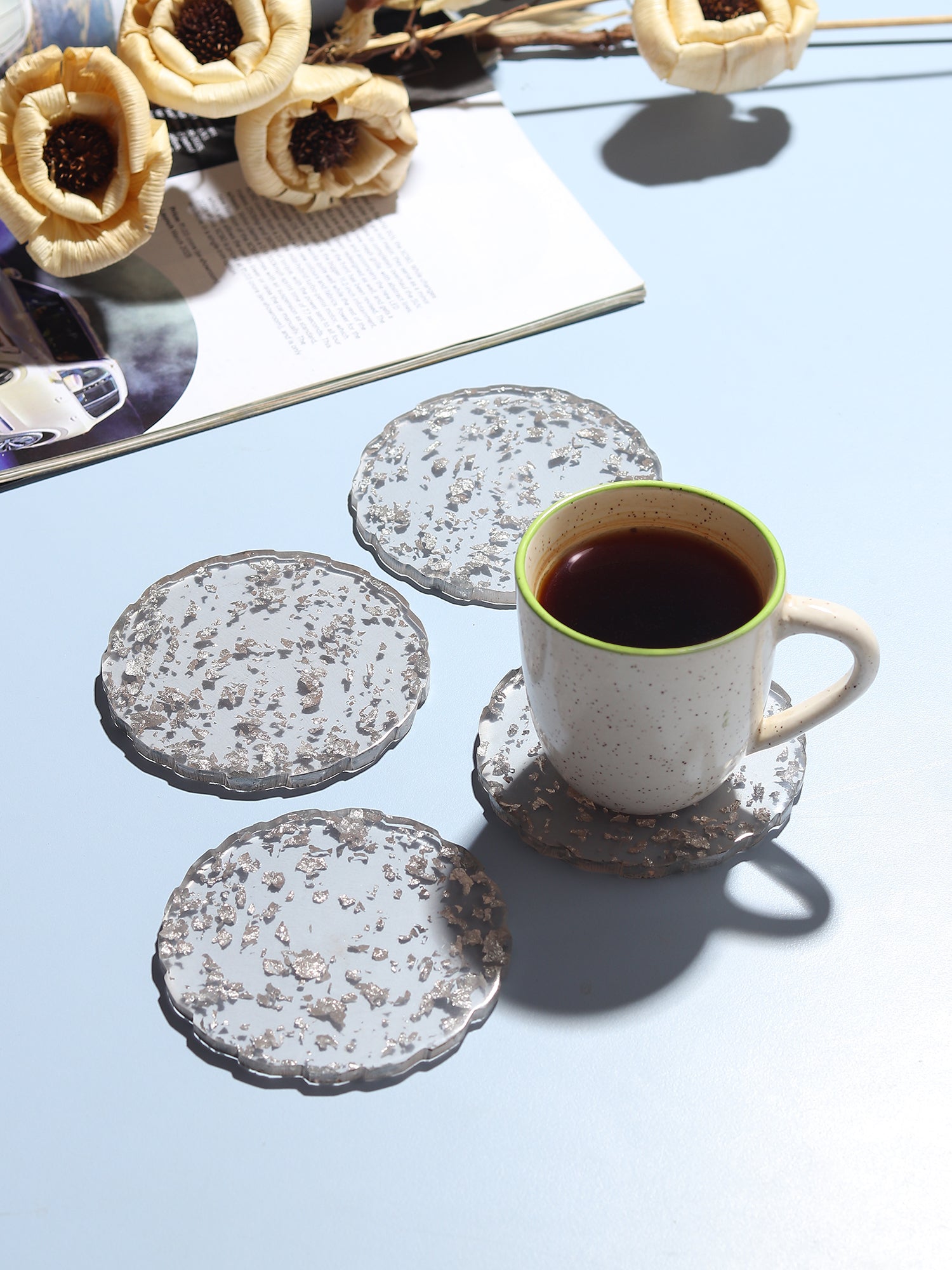 Silver Petal Coaster Set