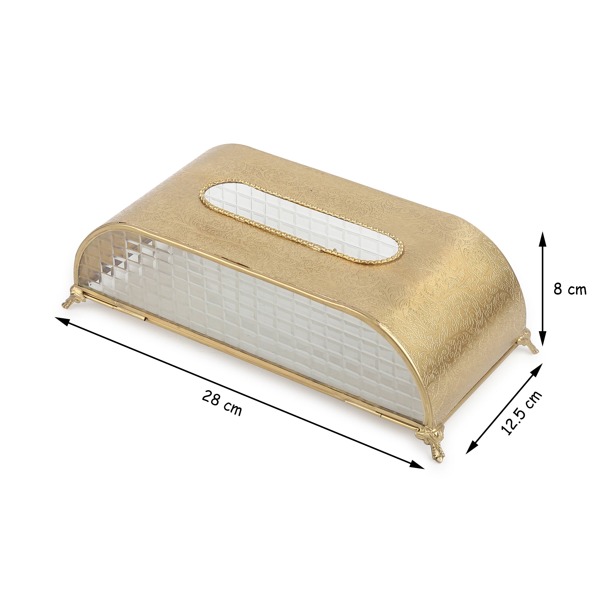 Sleek Slant Square Crystal Tissue Holder Gold
