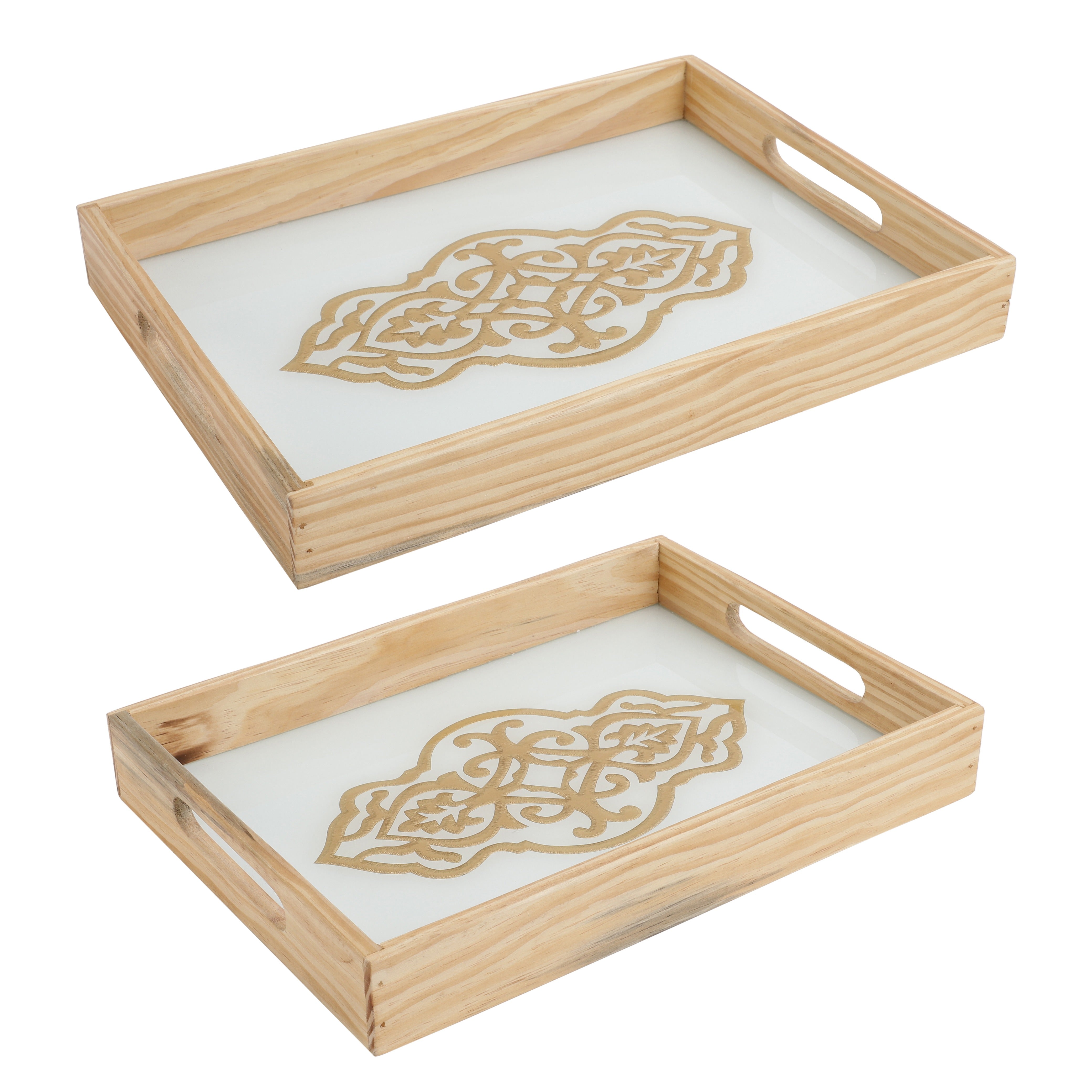 Zamora Embossed Glass Serving Tray Set of 2
