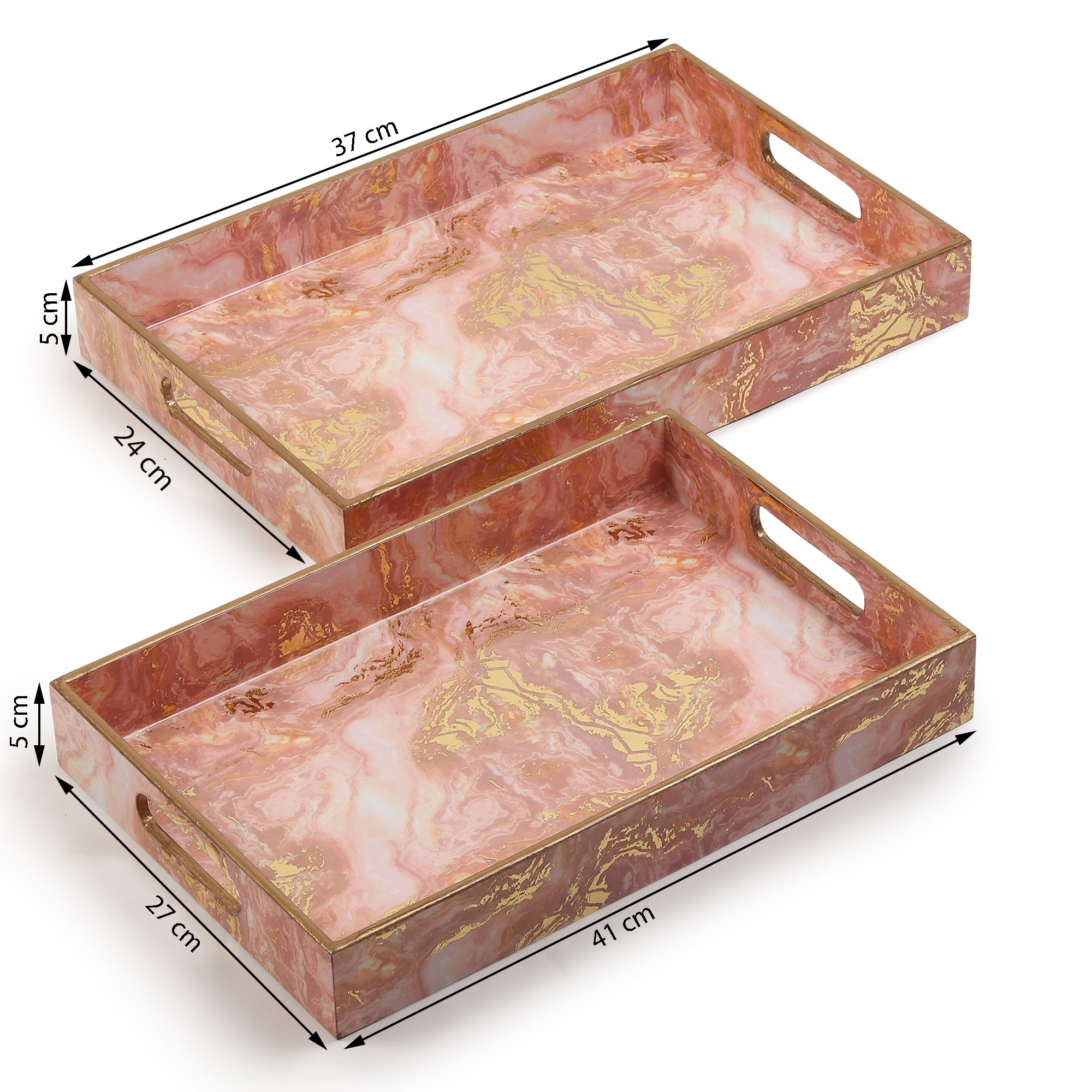 Ivory Noir Bloom Tray in Pink Set of 2