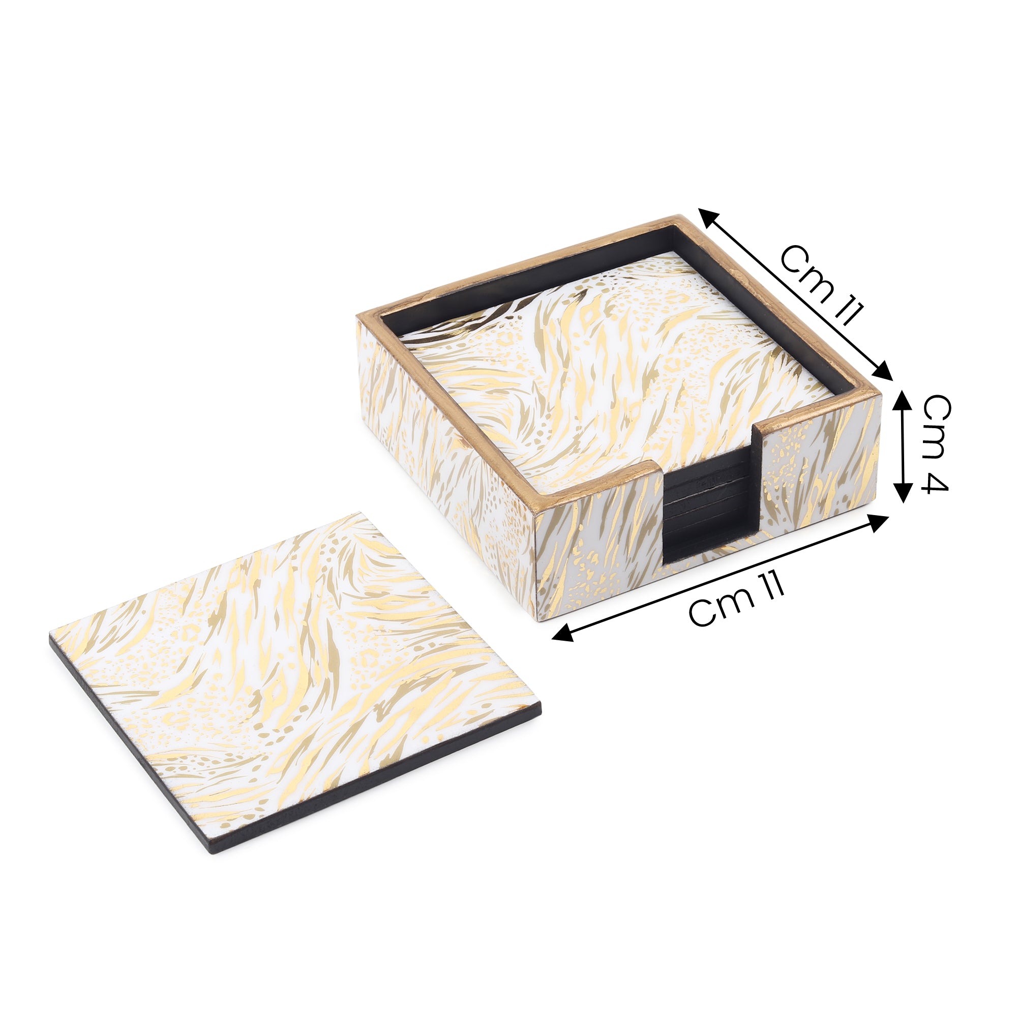 Zivra Gold Wooden Coaster with Stand (Set of 6)