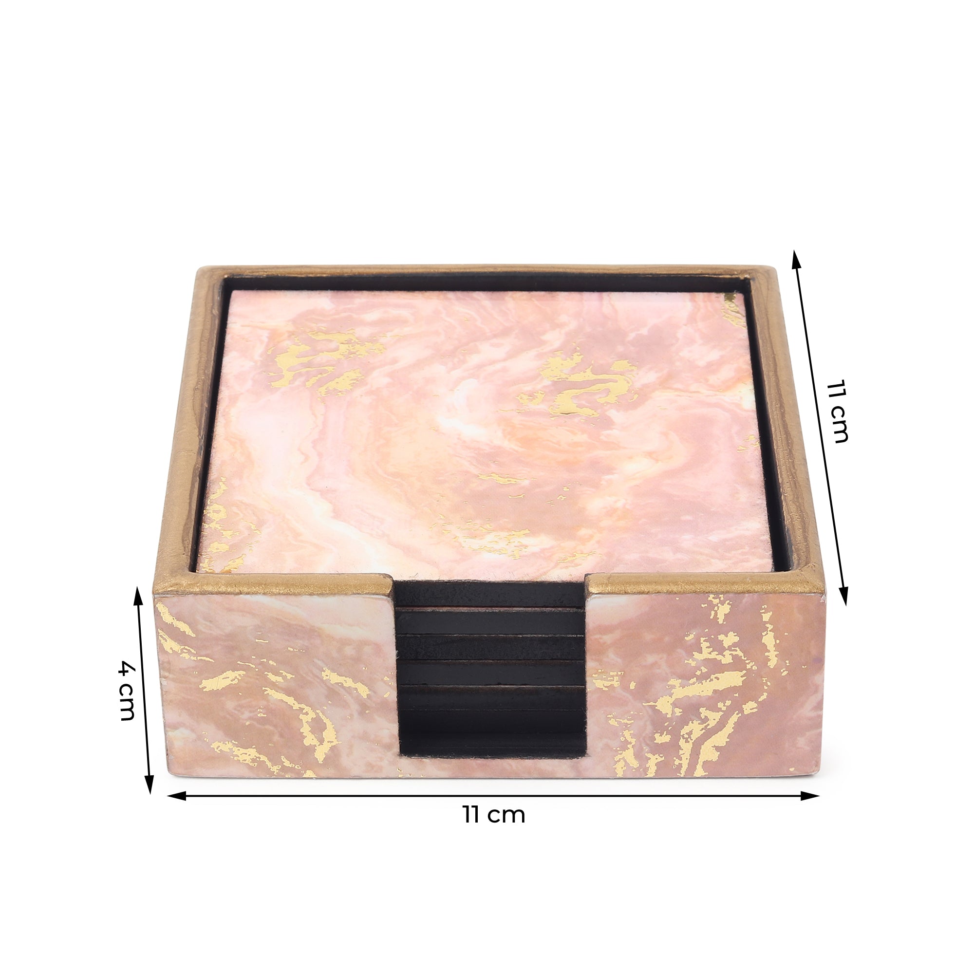 Rosa Perlino Wooden Coaster with Stand Set of 6