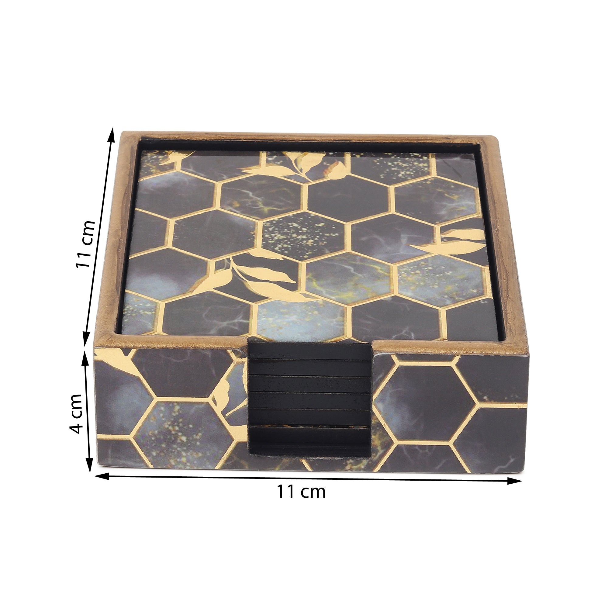 Gilded Hive Wooden Coaster with Stand Set of 6