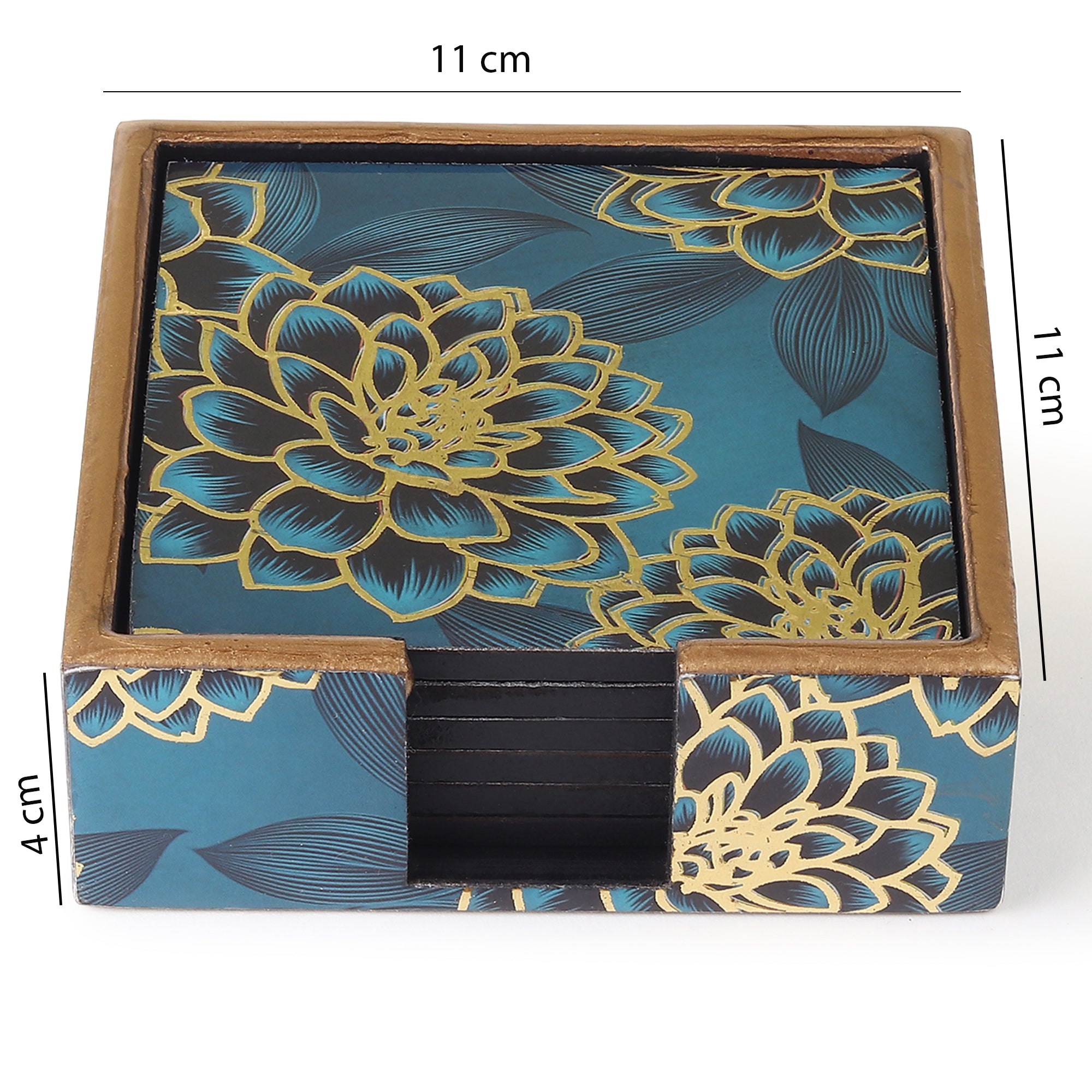 Sapphire Wreath Wooden Coaster with Stand (Set of 6)