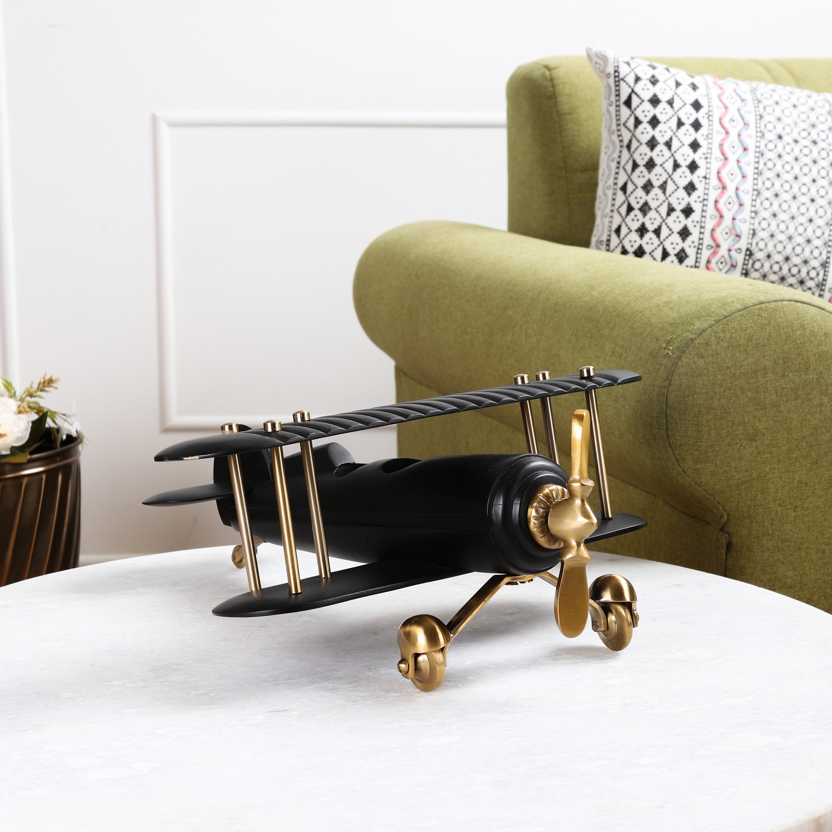 Gold and Black  Wood Vintage Handcrafted Decor Airplane