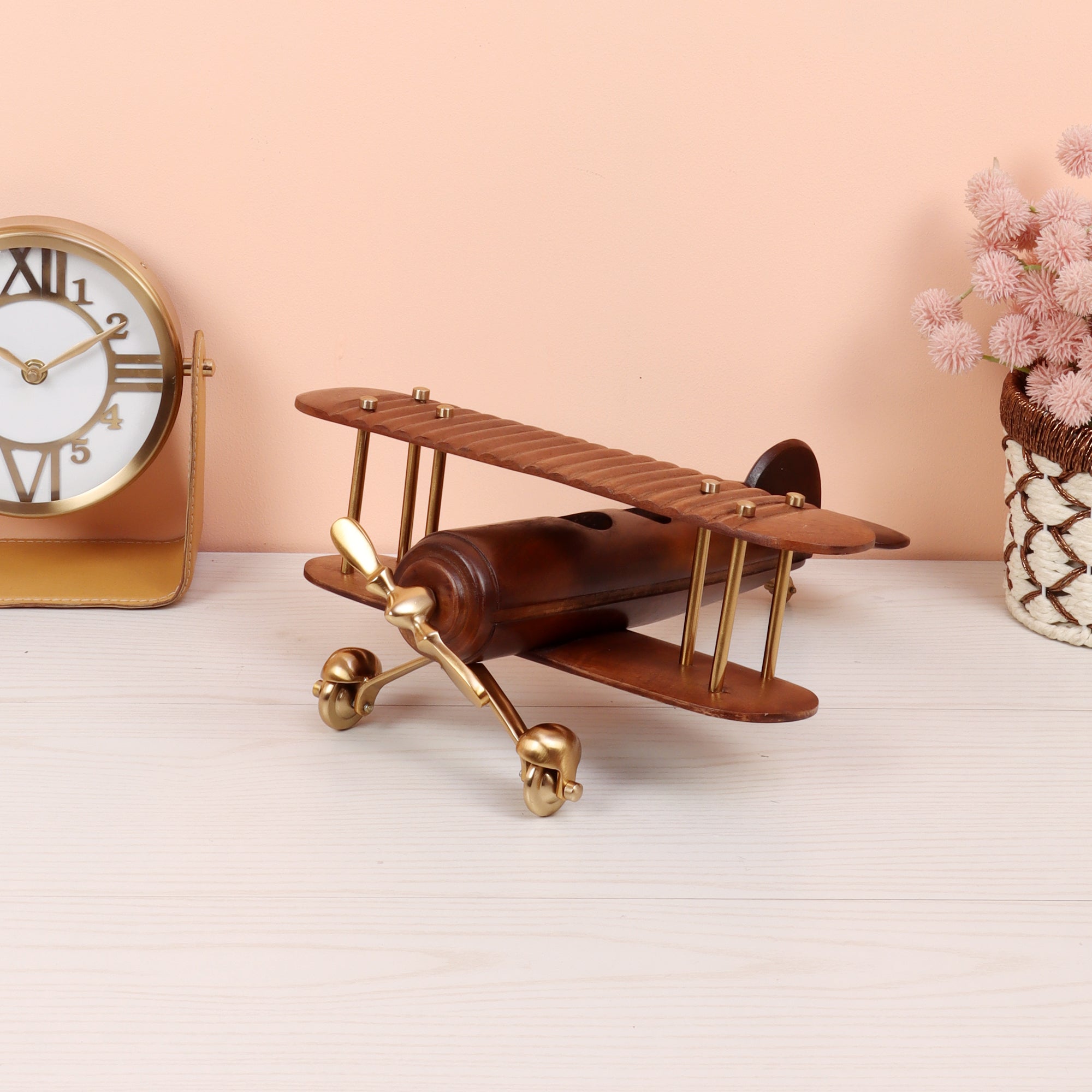 Gold and Sheesham  Wood Vintage Handcrafted Decor Airplane