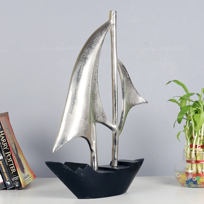 Nautical Sailing Boat- Silver & Black Aluminum and Wood
