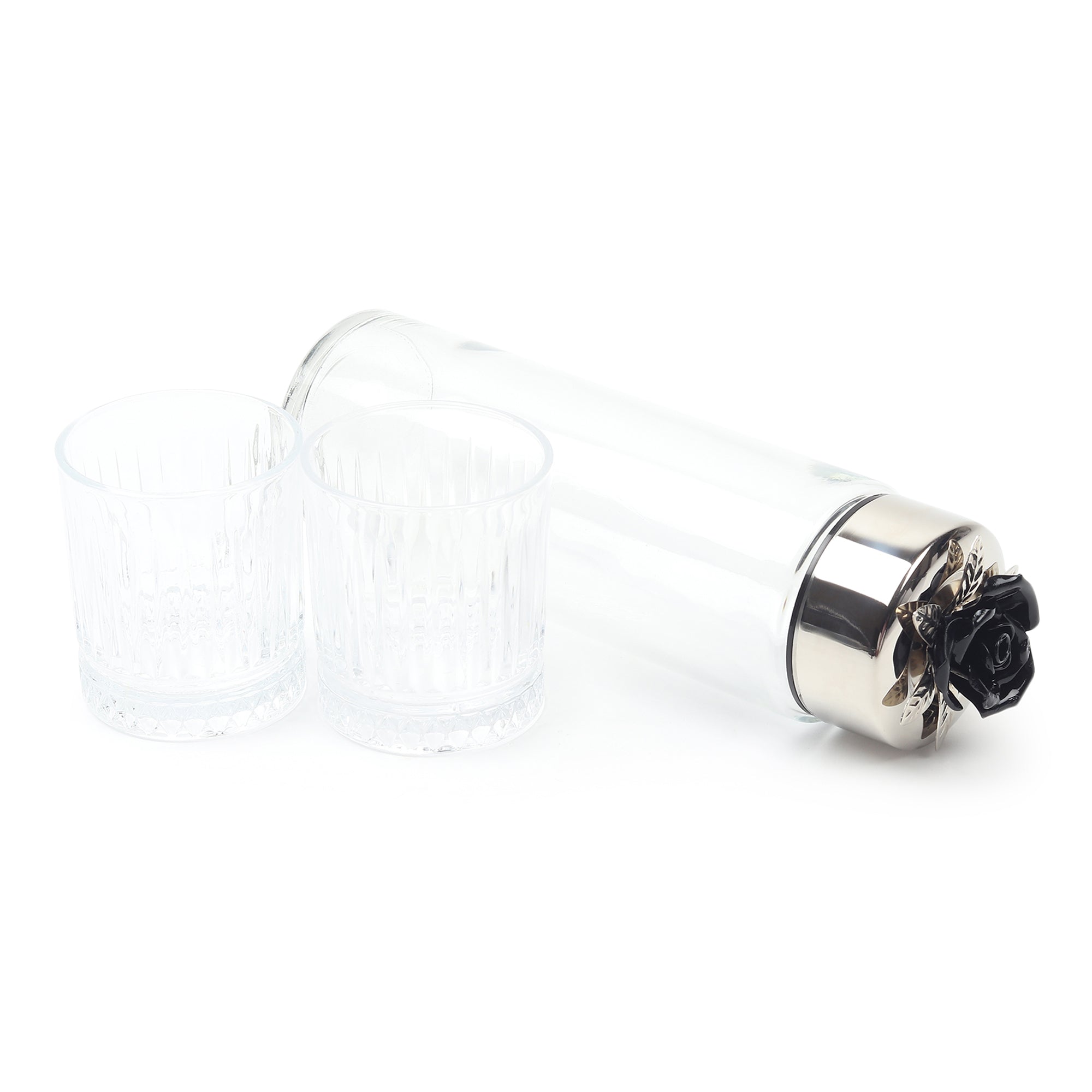 Petal Eclat Black Bottle & Glass Set