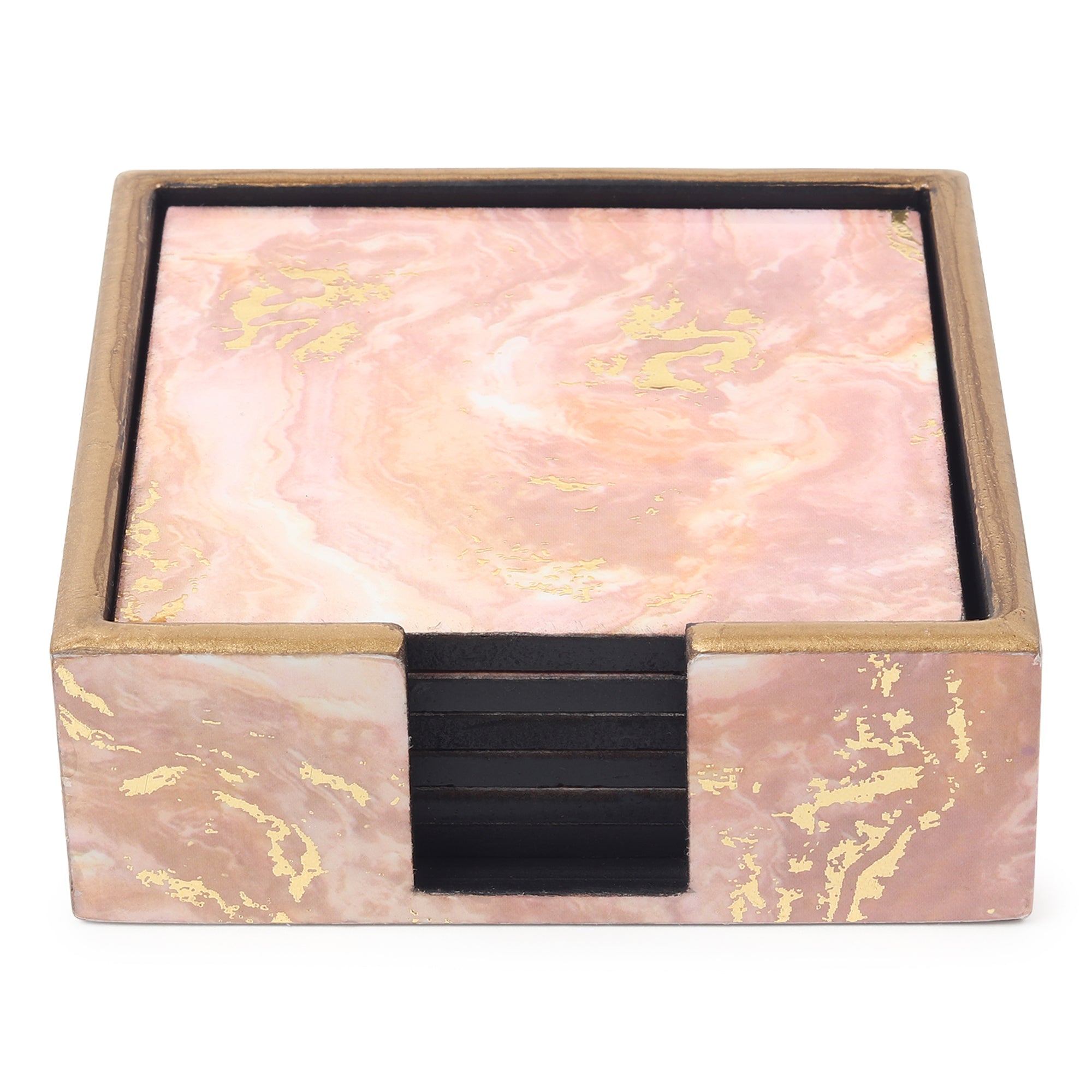 Rosa Perlino Wooden Coaster with Stand Set of 6