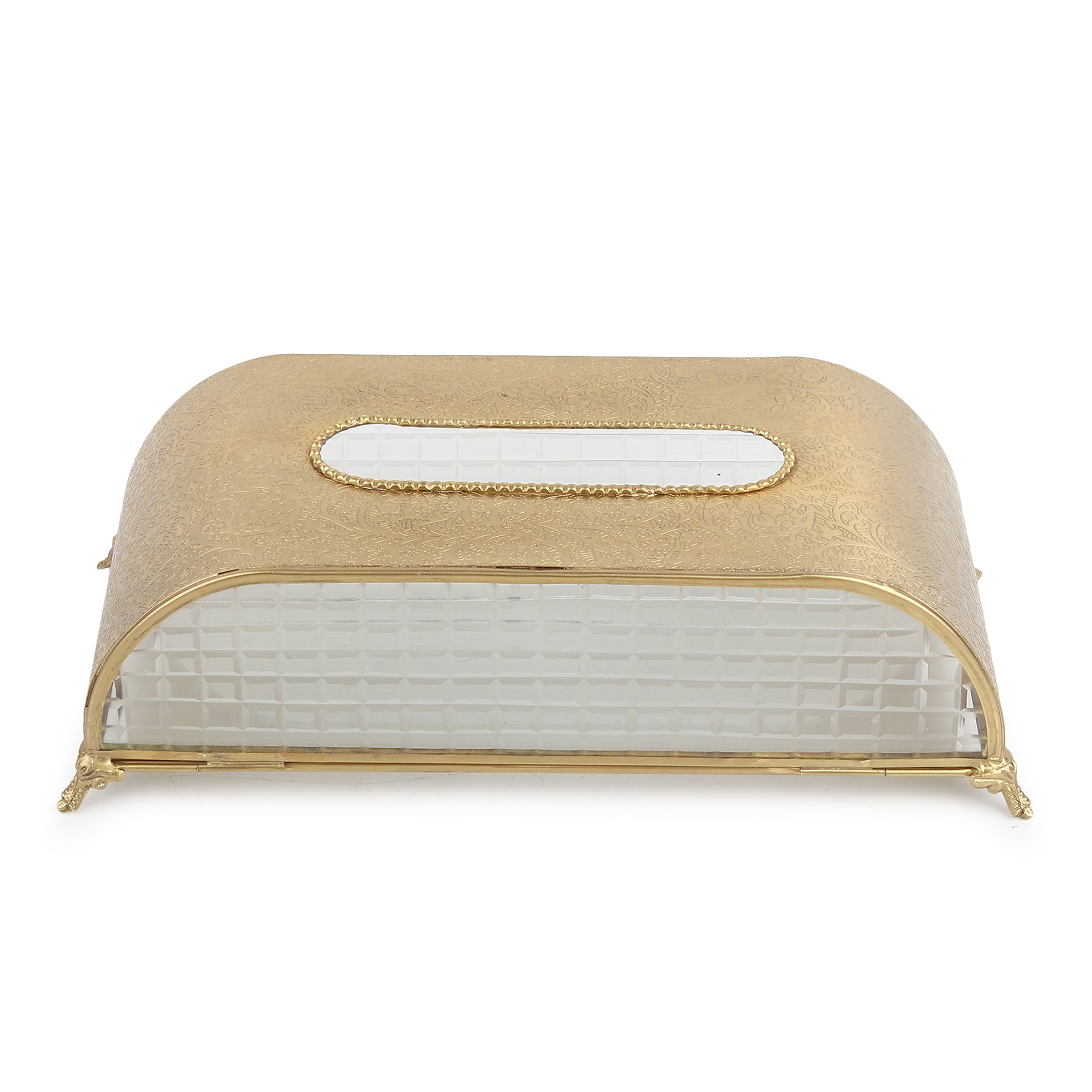 Sleek Slant Square Crystal Tissue Holder Gold