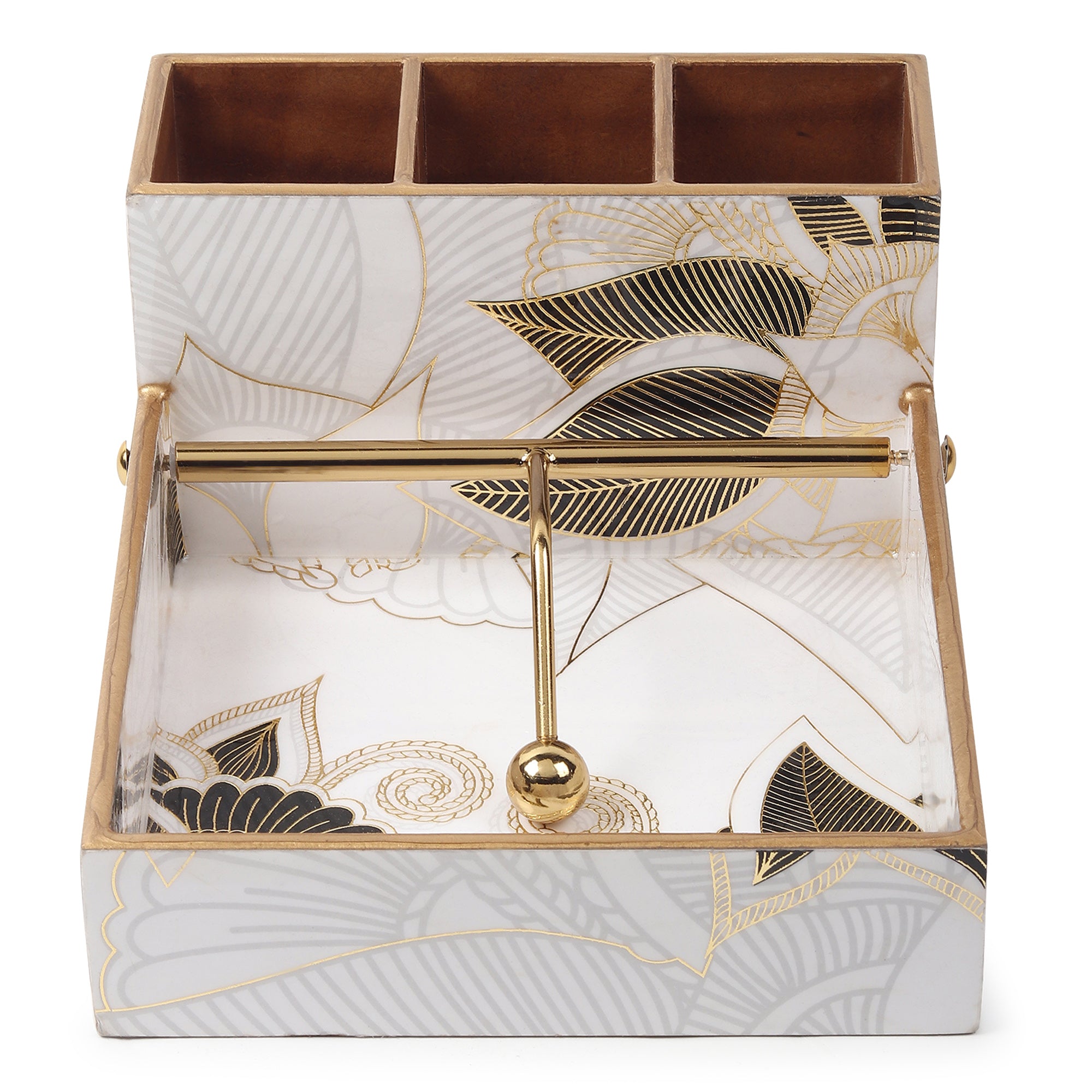 Ivory Noir Bloom Cutlery and Tissue Holder