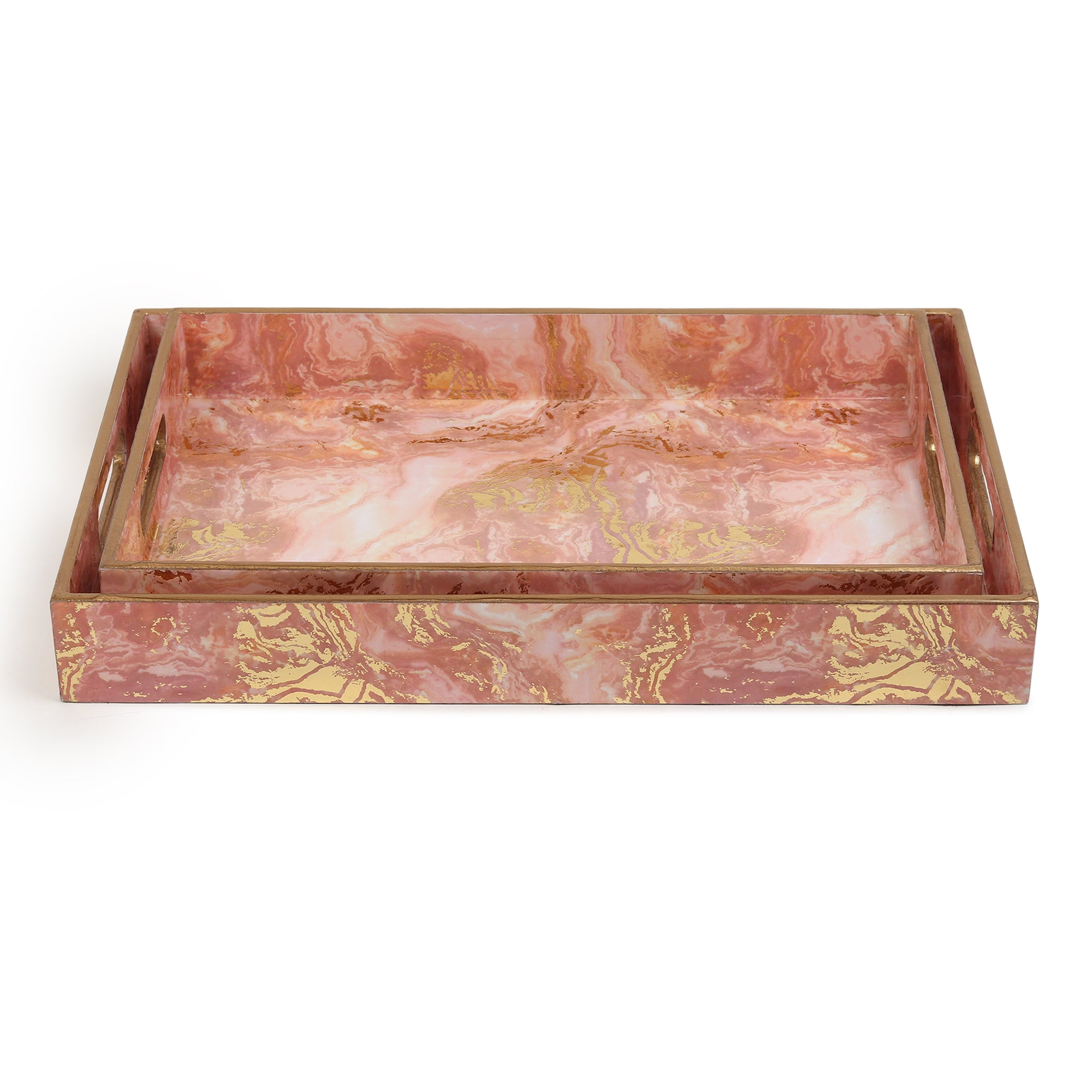 Ivory Noir Bloom Tray in Pink Set of 2