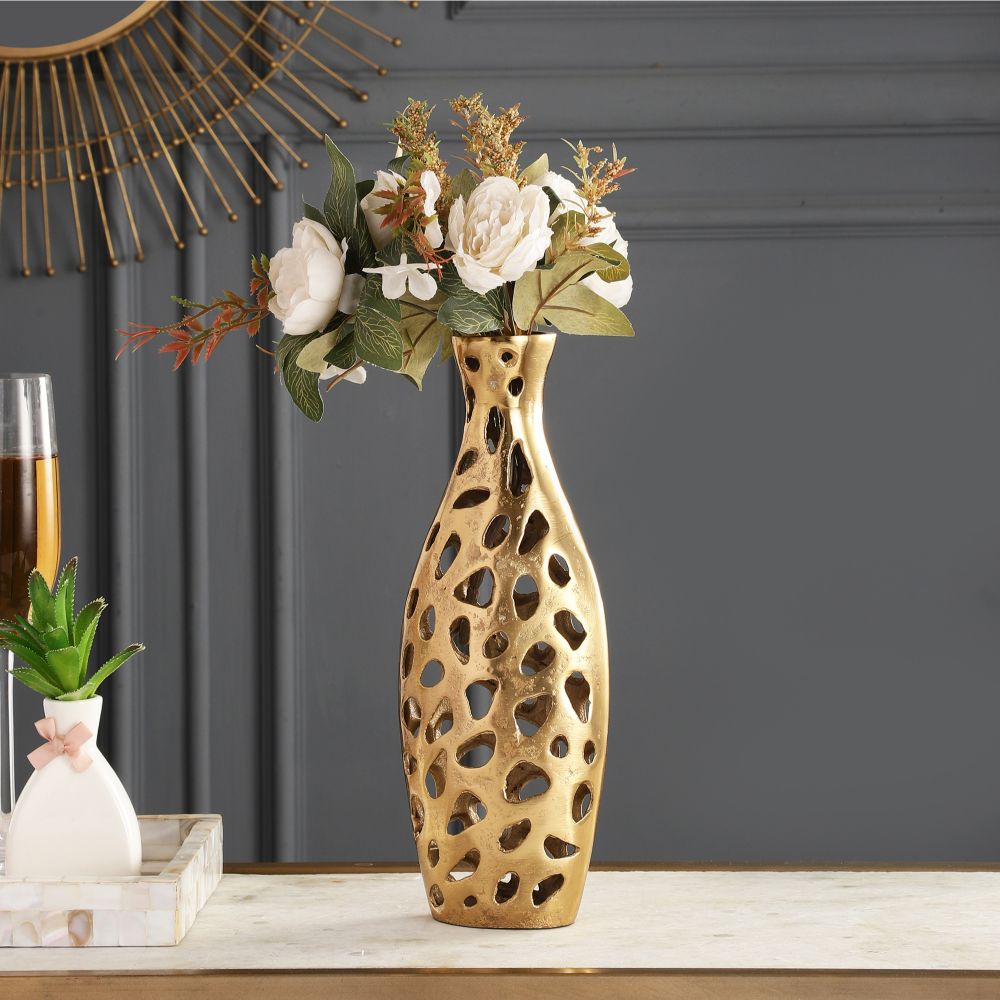 Sophia Floral Vase Medium In Raw Gold Finish