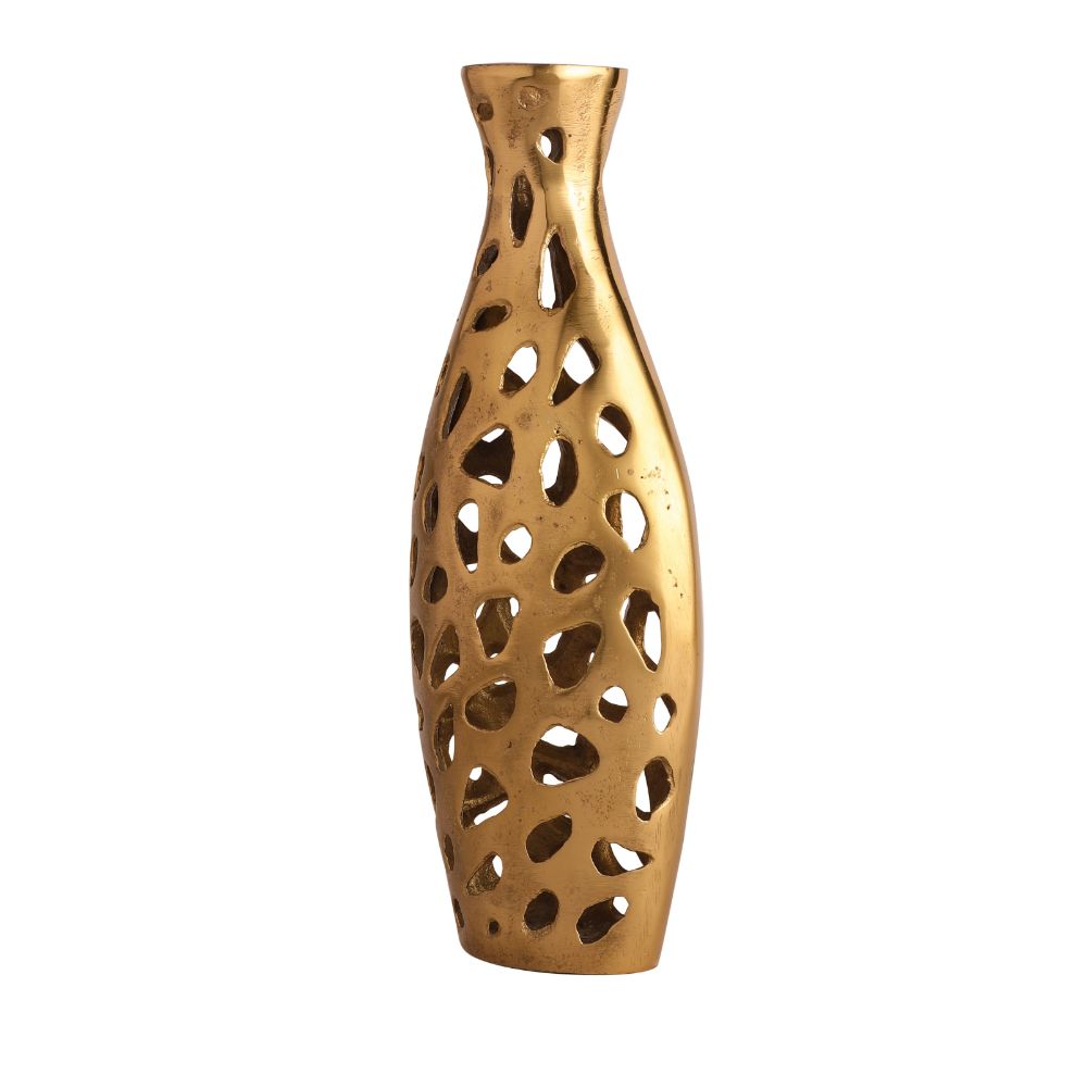 Sophia Floral Vase Medium In Raw Gold Finish