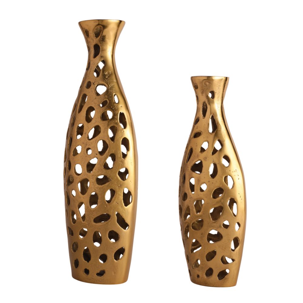 Sophia Floral Vase set of 2 In Gold Finish