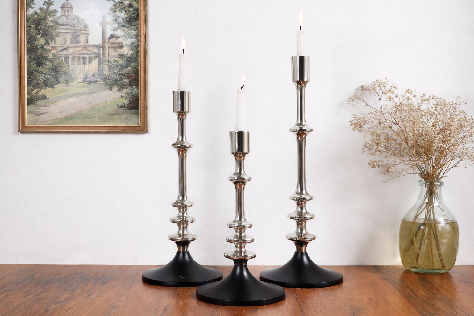 The Aristea Candle Holders Set of Silver