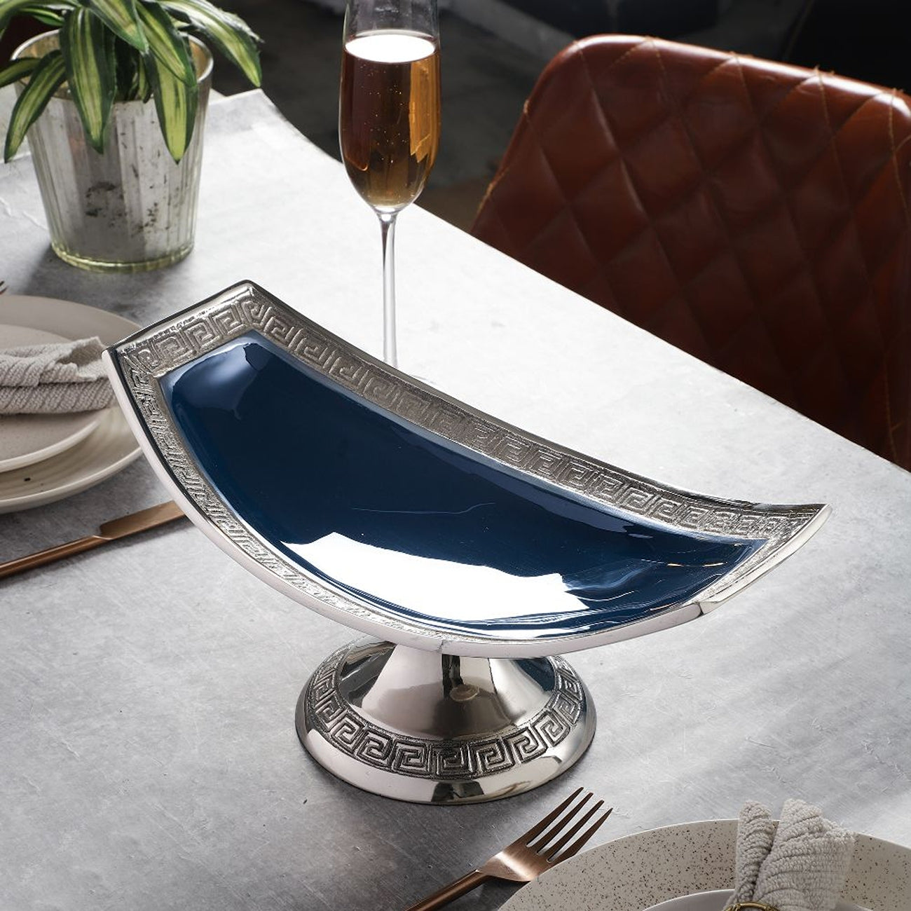 Versace Design Platter  in Blue Enamle & Gold Finish