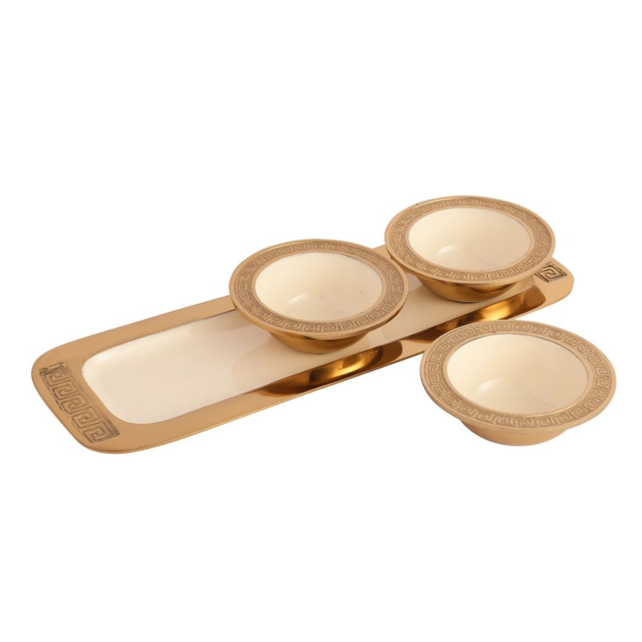 Versace Design Bowl Tray Set in Ivory Enamle & Gold Finish